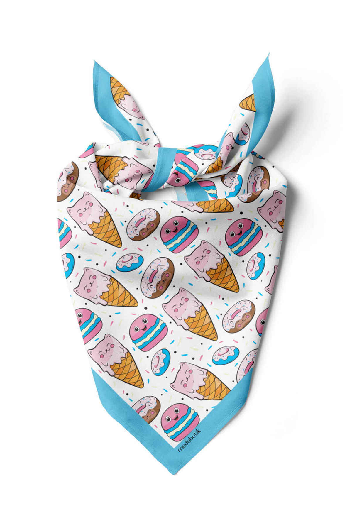 D88 Kadın Aşk Desenli Bandana 50x50 Pembe Sarı DG0360-22