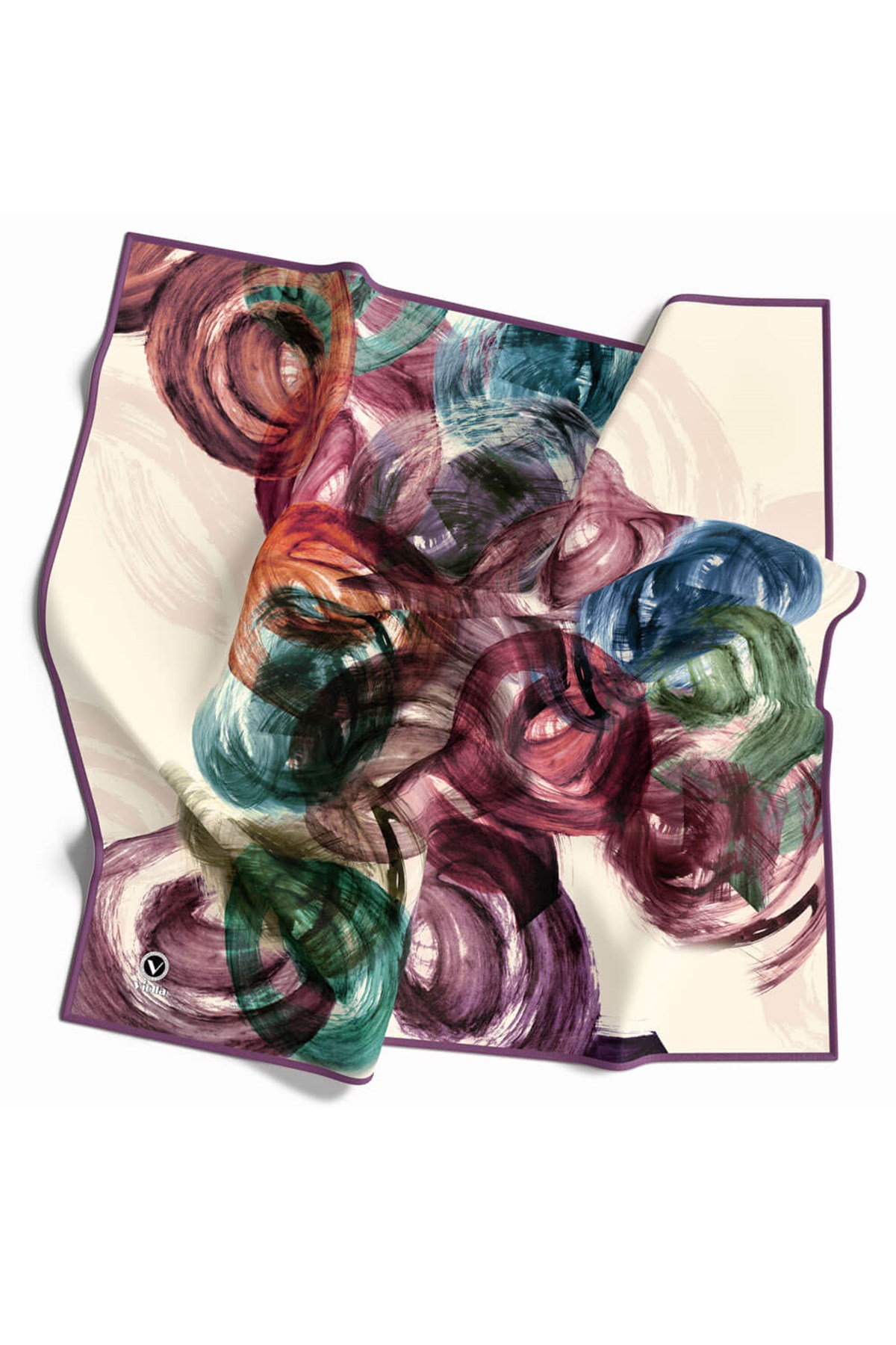 Twill Fırça Efektli Desenli Lila Renkli 90x90 Eşarp (İpek İçermez) Kenar Dikiş Şekli El Dikişli