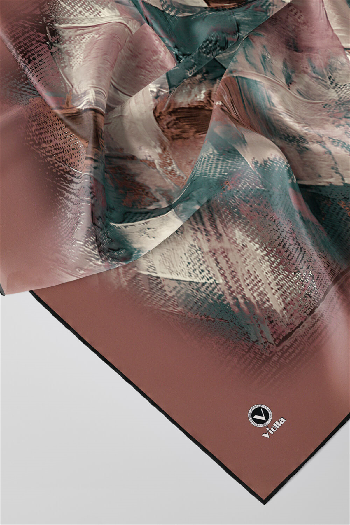 Twill Fırça Efektli Desenli Bakır Renkli 90x90 Eşarp (İpek İçermez) Kenar Dikiş Şekli El Dikişli