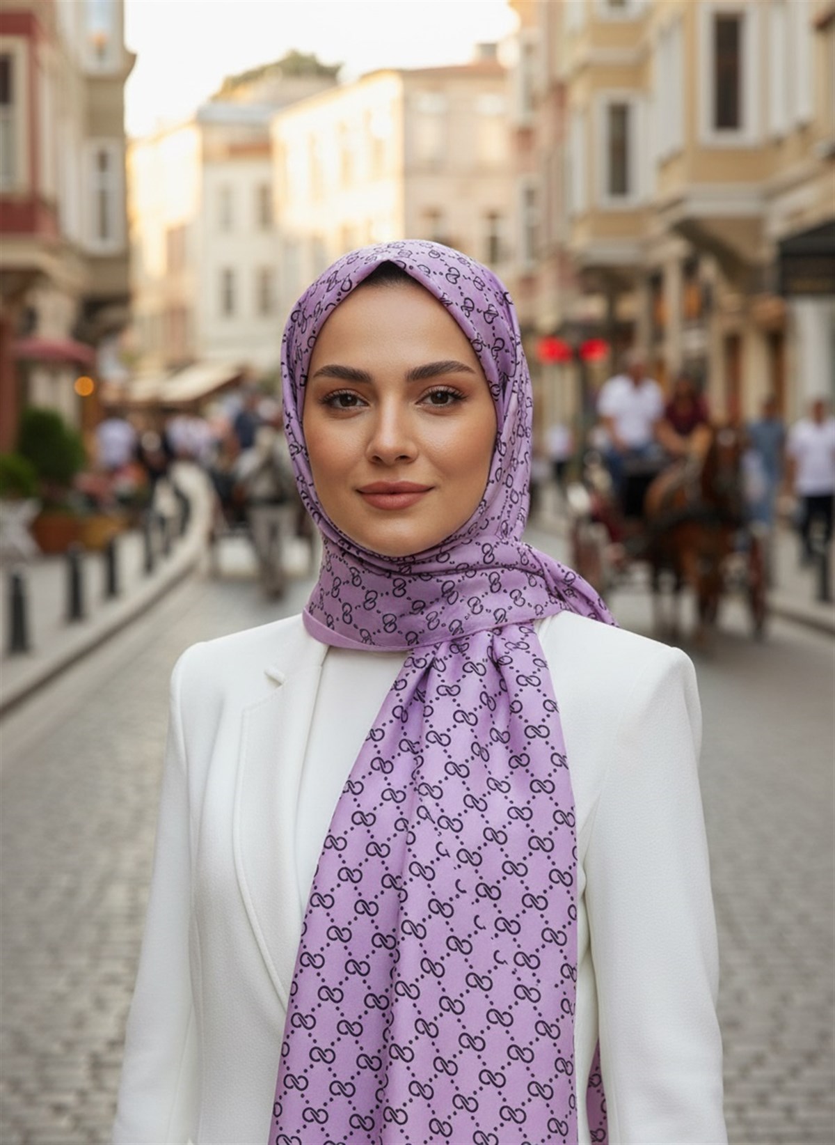 %100 İpek Minik Motif Desenli Pembe Renkli 92x210 Şal