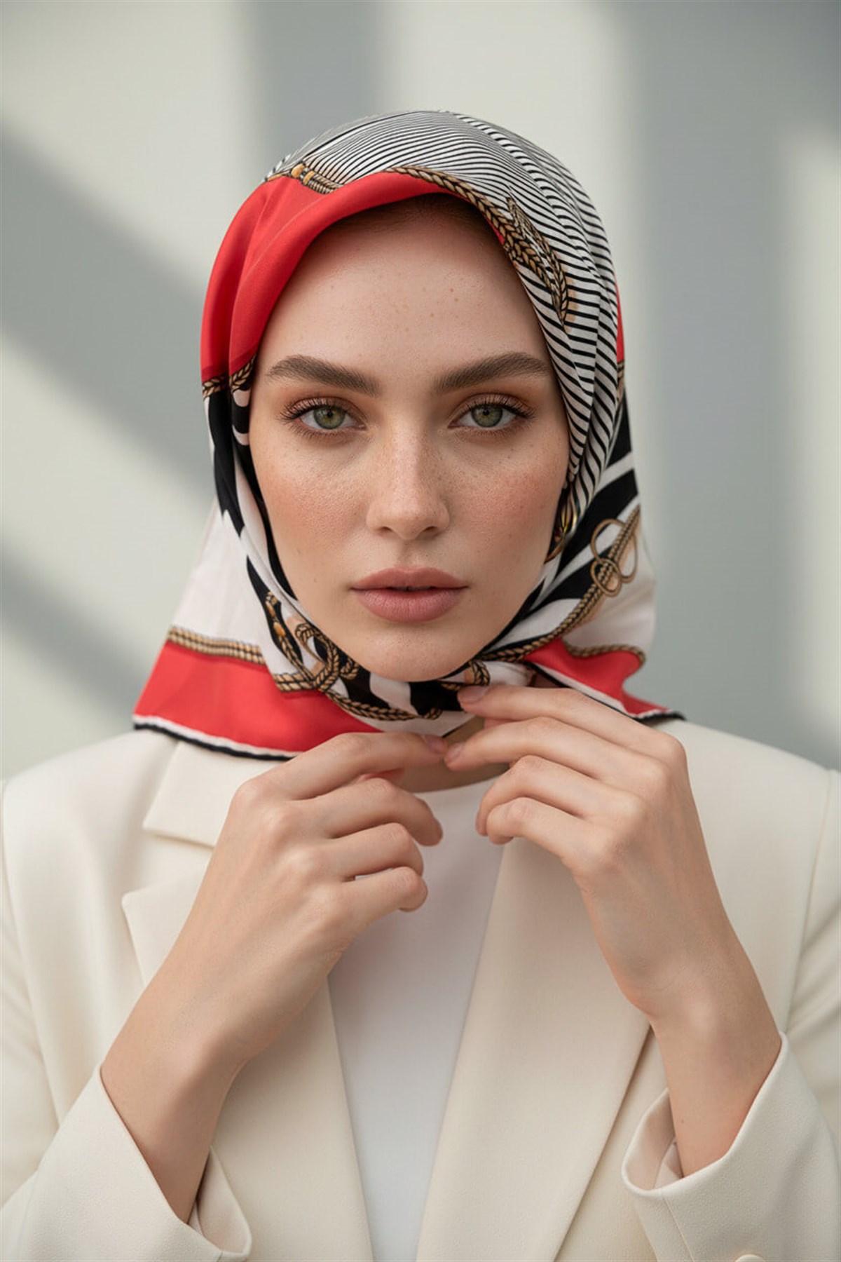 %100 Twill İpek Zincirli Ve Zebra Desenli Nar Çiçeği - Siyah Renkli 90x90 Eşarp Dikim Şekli : El Dikişi