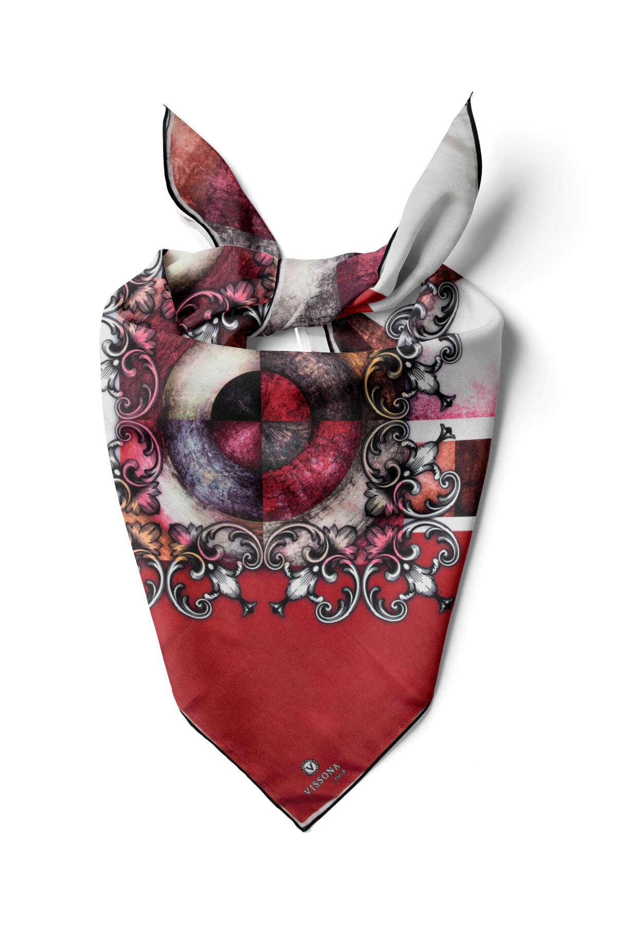 %100 İpek Kadın Desenli Bandana 80x80