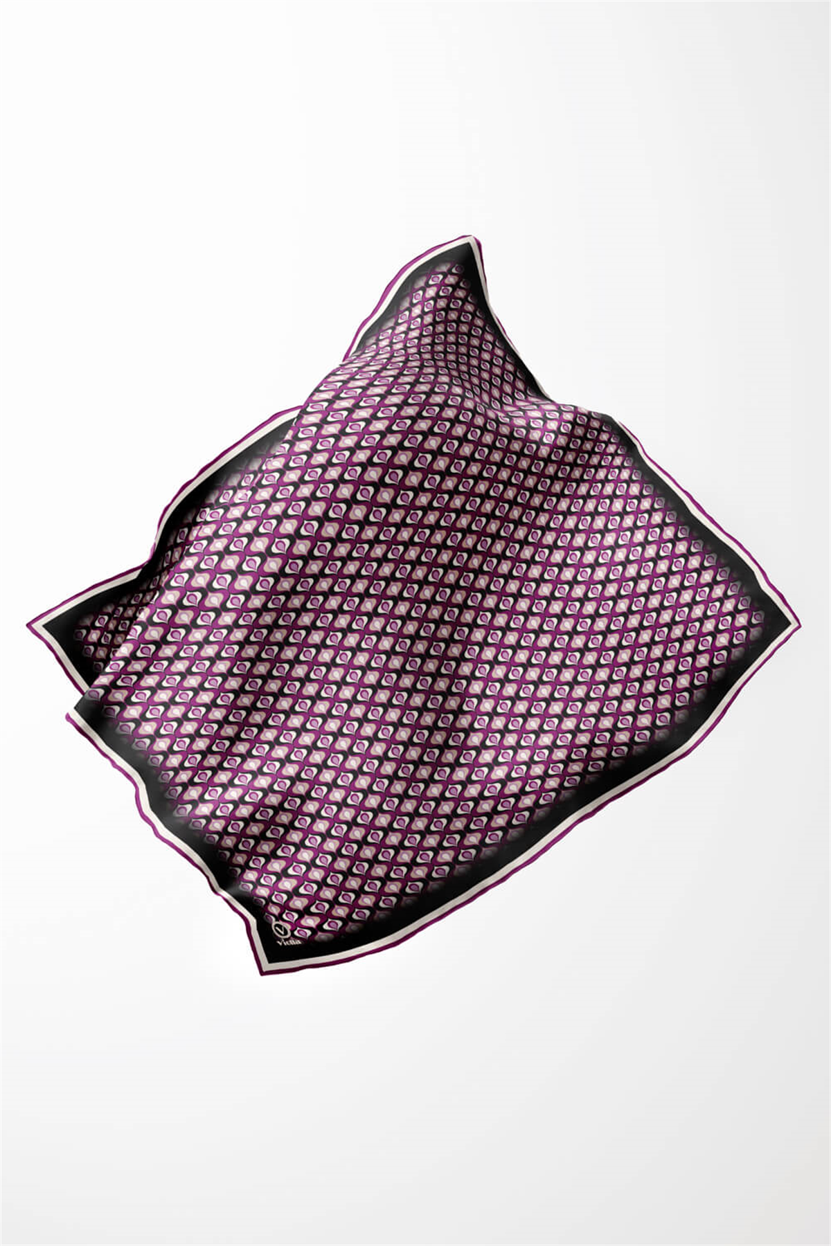 Twill Çıtır Desenli Mürdüm Renkli 90x90 Eşarp (İpek İçermez) Kenar Dikiş Şekli El Dikişli