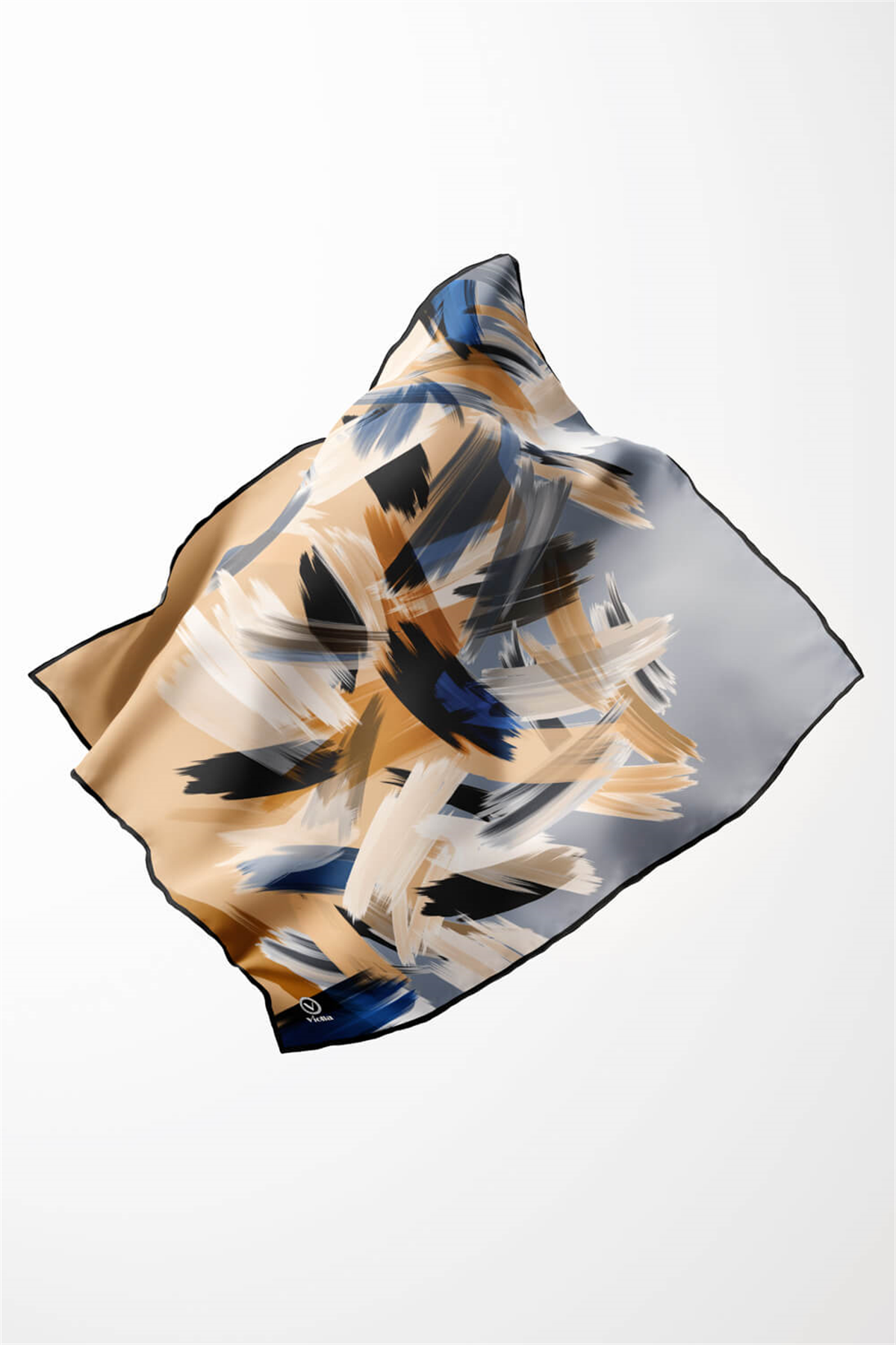 Twill Fırça Desenli Bebe Mavisi Renkli 90x90 Eşarp (İpek İçermez) Kenar Dikiş Şekli El Dikişli