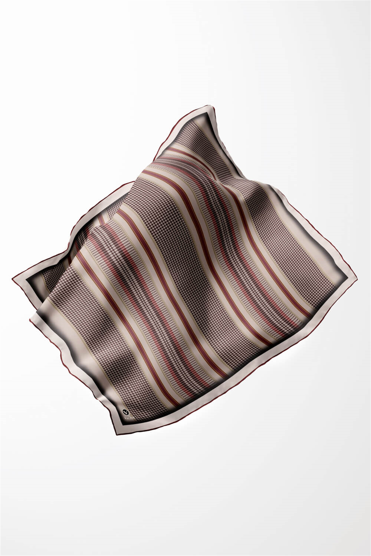 Twill Kazayaklı Şerit Desenli Bej Renkli 90x90 Eşarp (İpek İçermez) Kenar Dikiş Şekli El Dikişli
