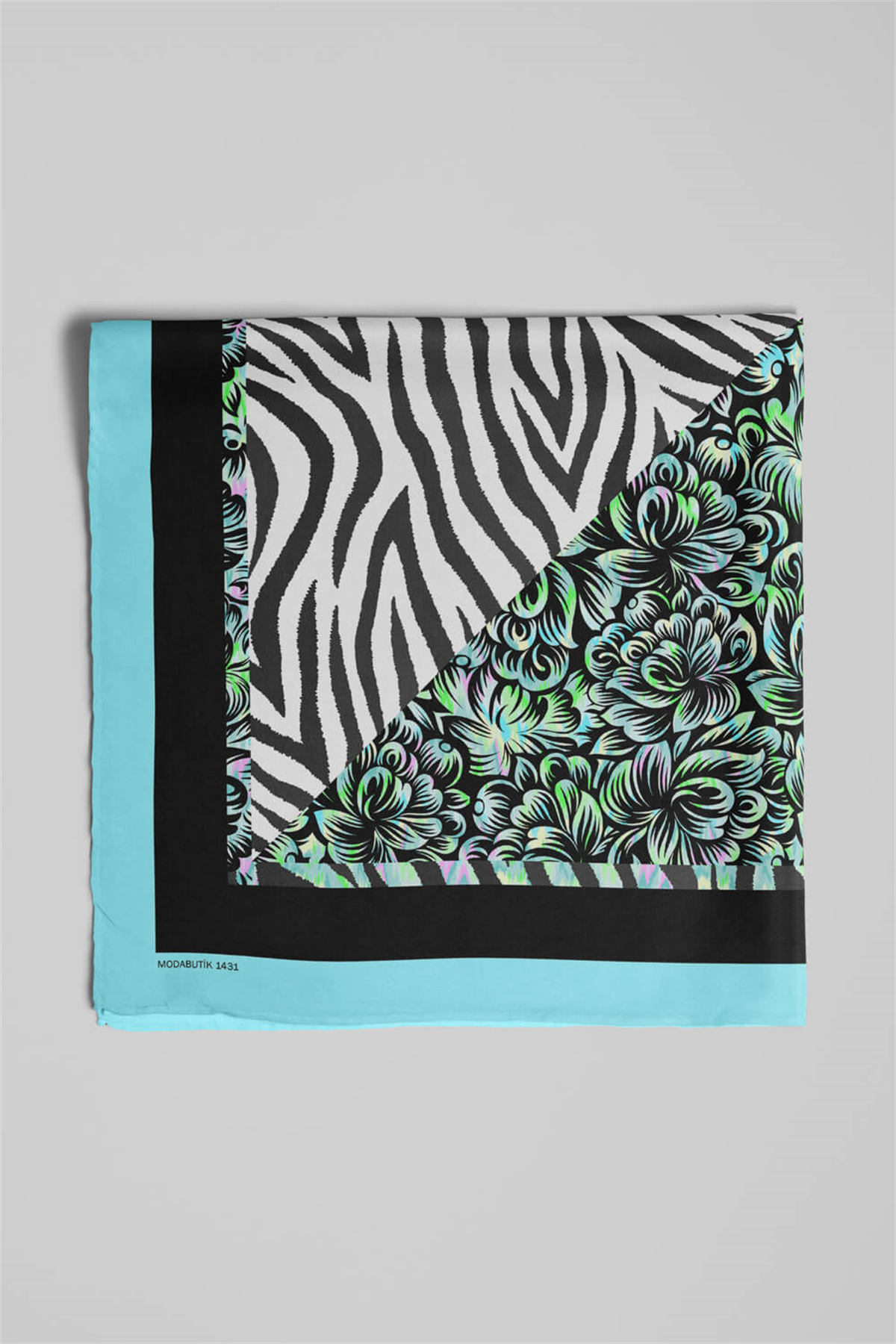 D60 Kadın Yeşil Zebra Desenli 50x50 Bandana HYL DG01431-22