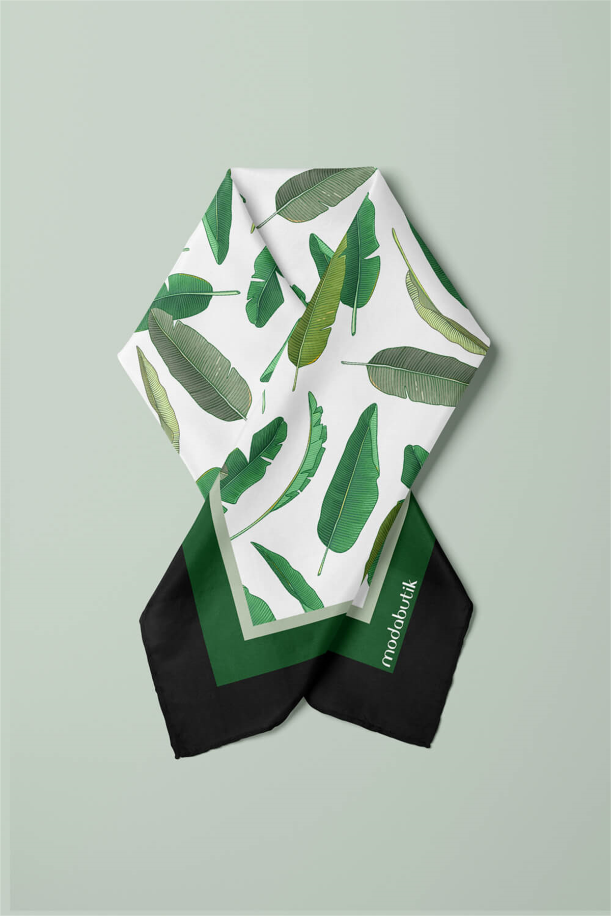 D38 Kadın Yeşil Yaprak Desenli 50x50 Bandana HYL DG01680-22