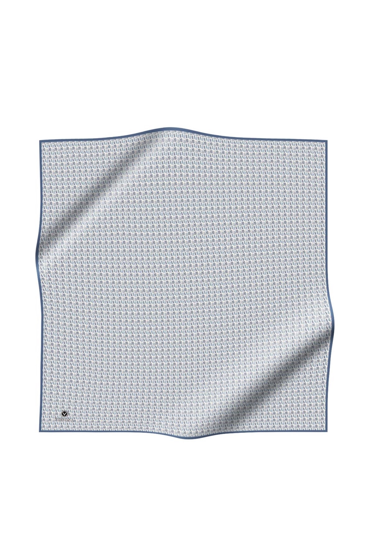 %100 Twill İpek Çizgi Desenli İndigo - Gri Renkli 90x90 Eşarp Dikim Şekli : El Dikişi