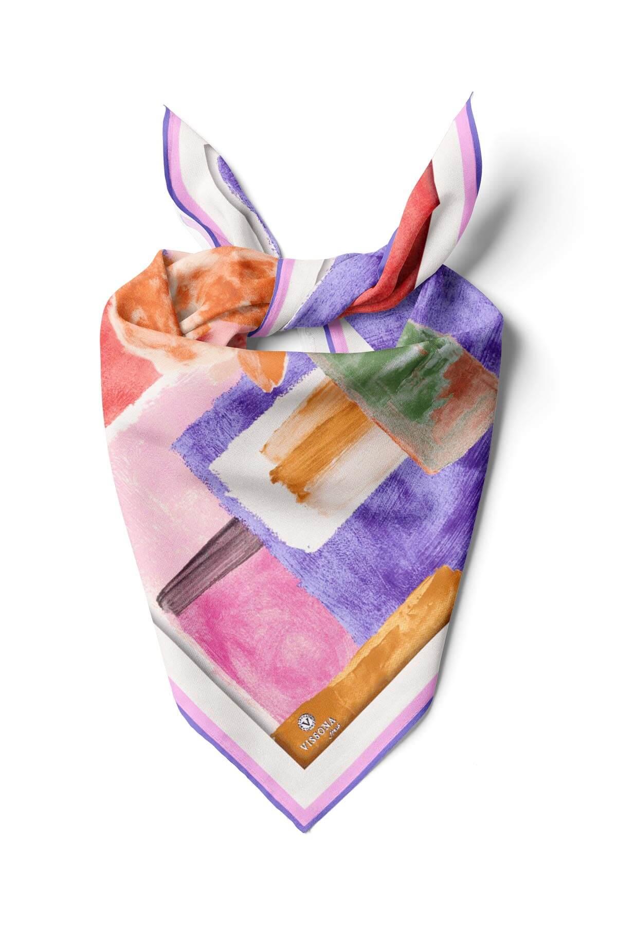 %100 İpek Kadın Desenli Bandana 80x80