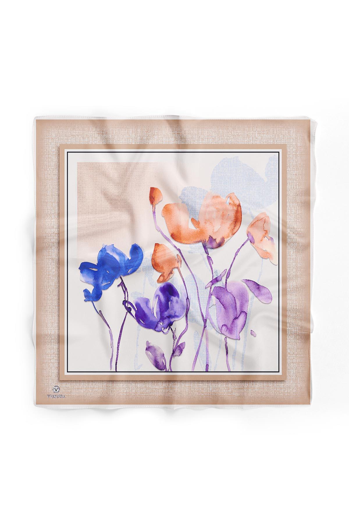 %100 İpek Kadın Desenli Bandana 80x80