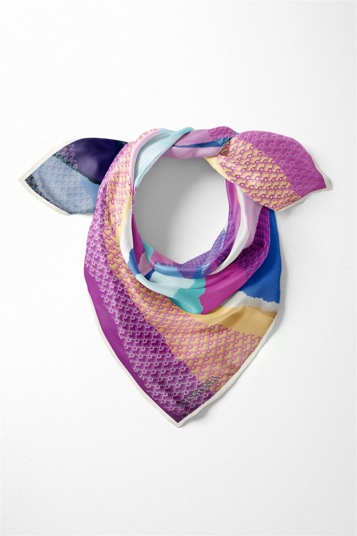 %100 İpek Kadın Desenli Bandana 80x80