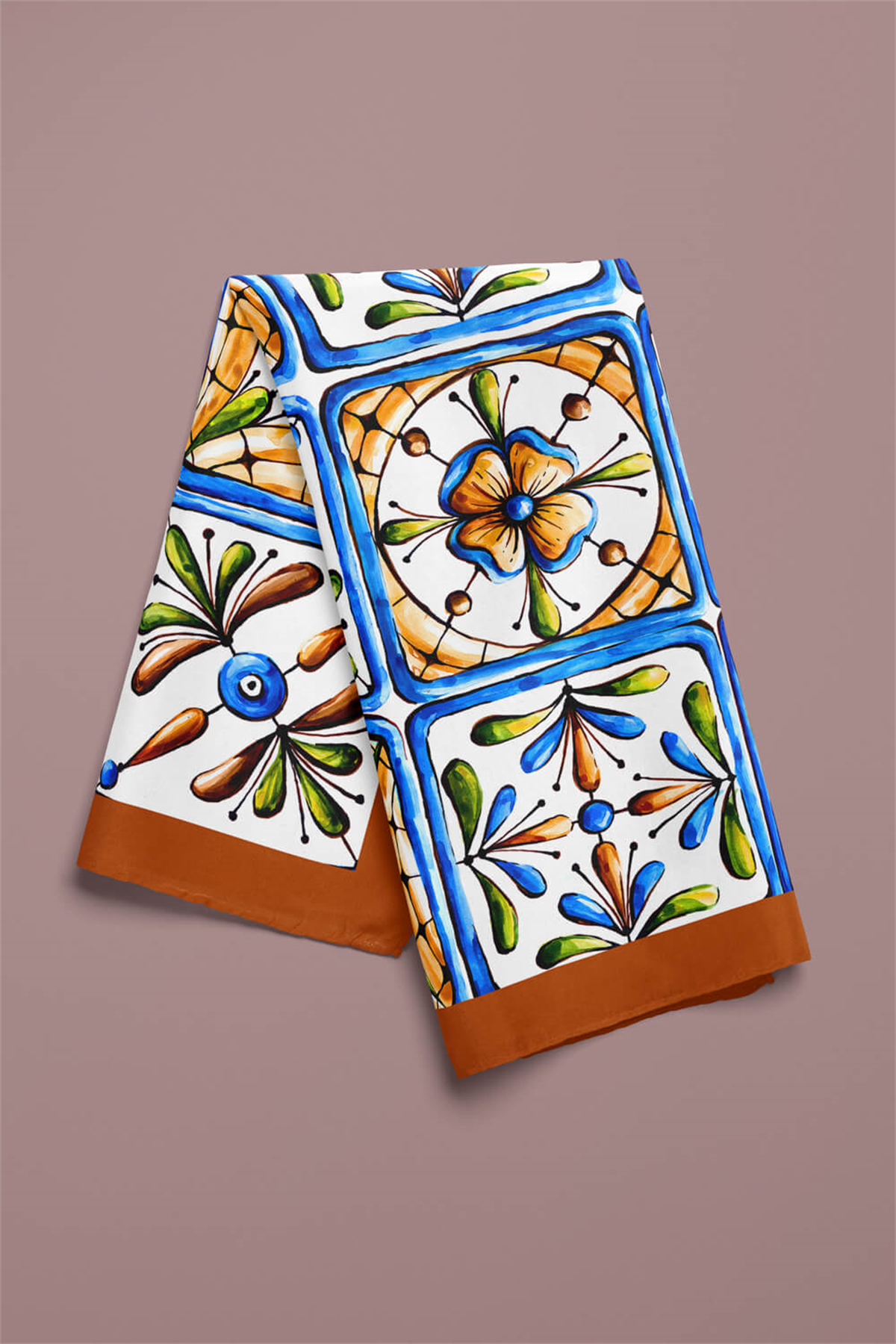 E29 Kadın Kareli Desenli Bandana 50x50 Mavi Sarı DG0338-22