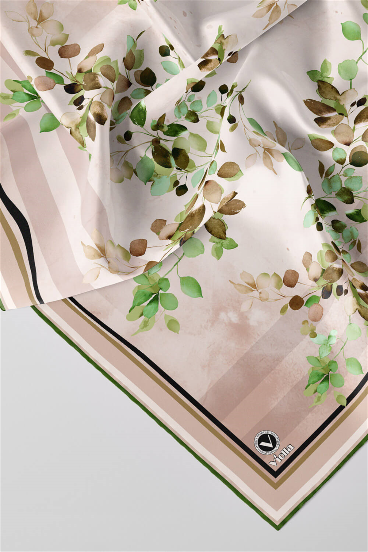 Twill Çiçek Desenli Zümrüt Yeşili Renkli 90x90 Eşarp (İpek İçermez) Kenar Dikiş Şekli El Dikişli