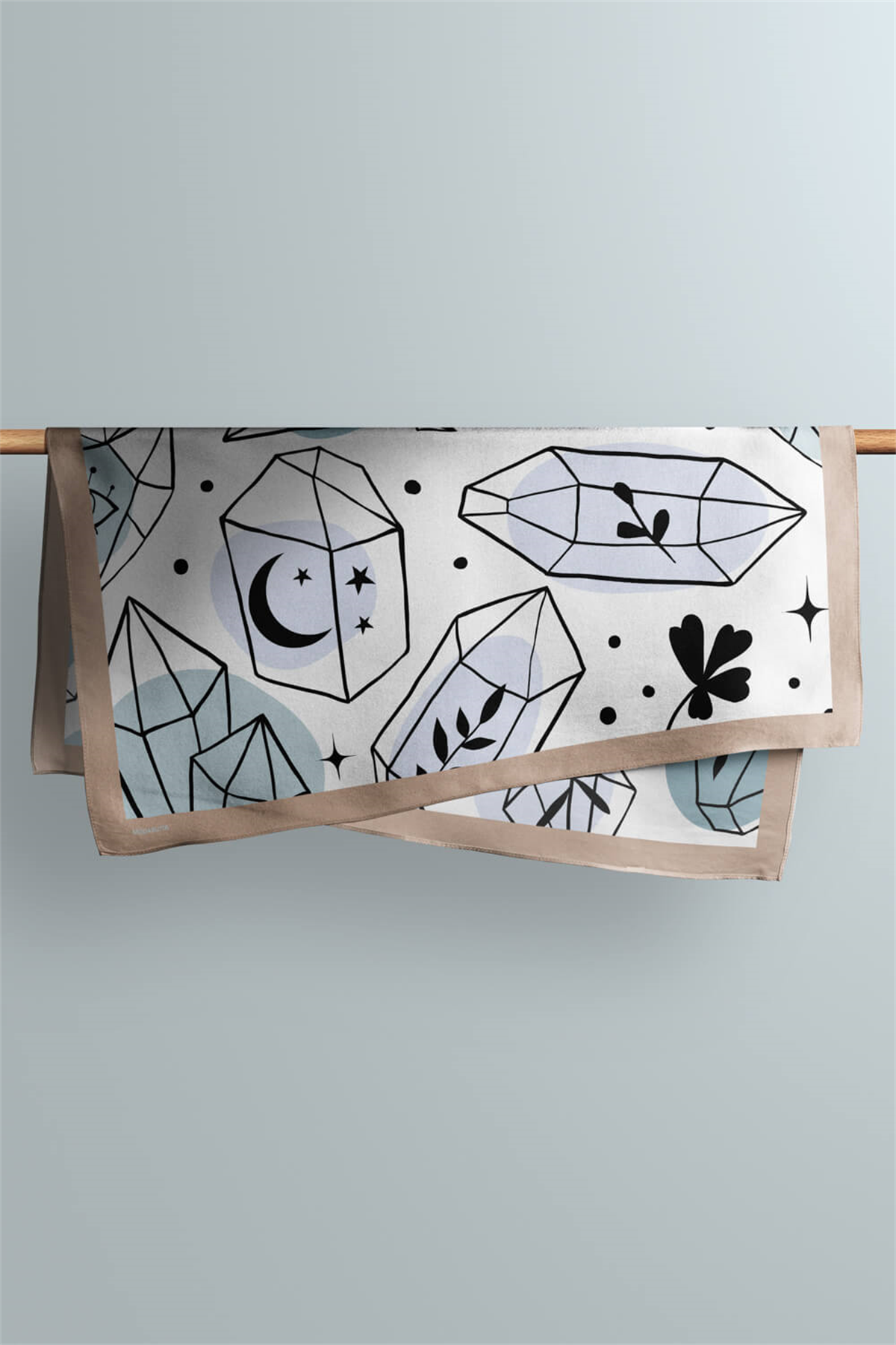 Y11 Kadın Geometrik Desenli Bandana 50x50 Siyah Beyaz Mavi DG0474-22