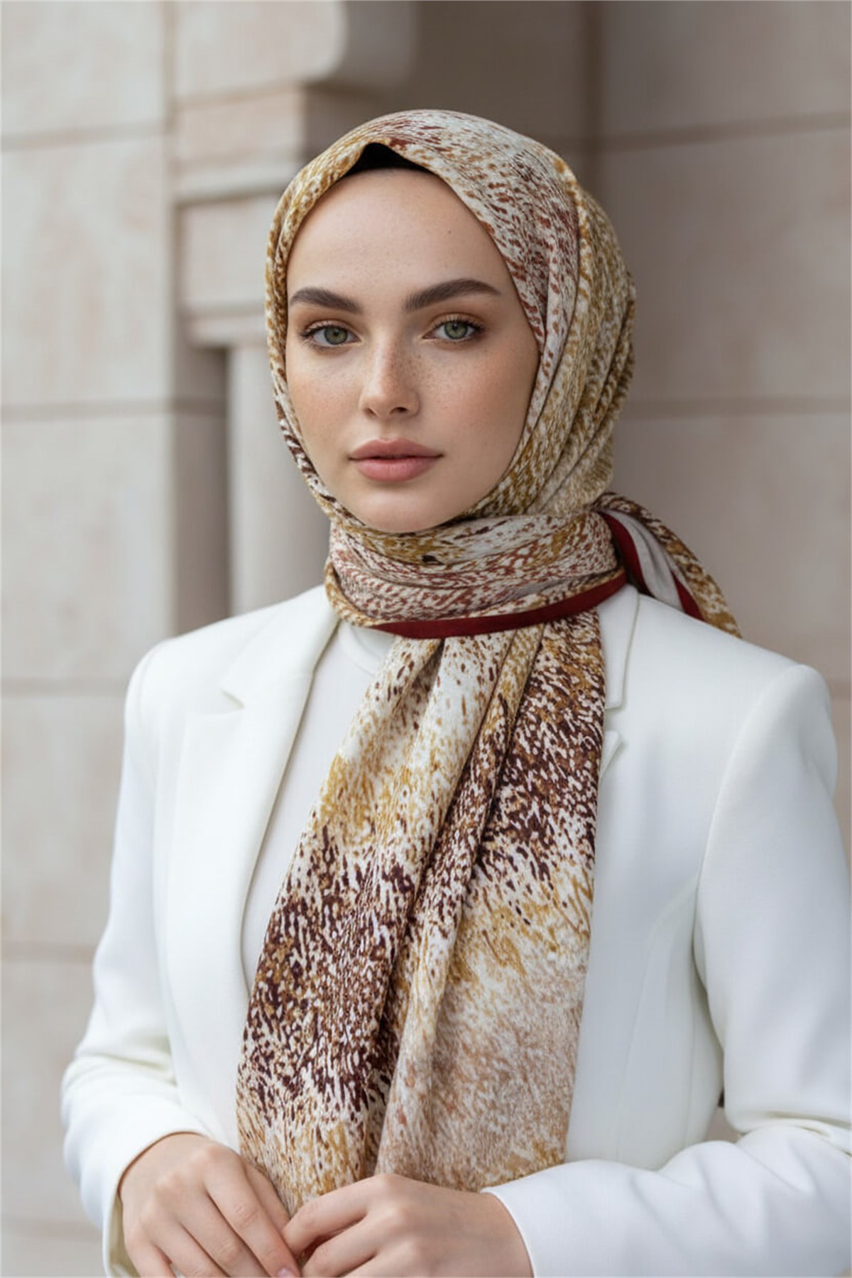 KREP ZİKZAK GEOMETRİK DESENLİ BORDO RENKLİ 75X195 KIRIŞMAZ ŞAL