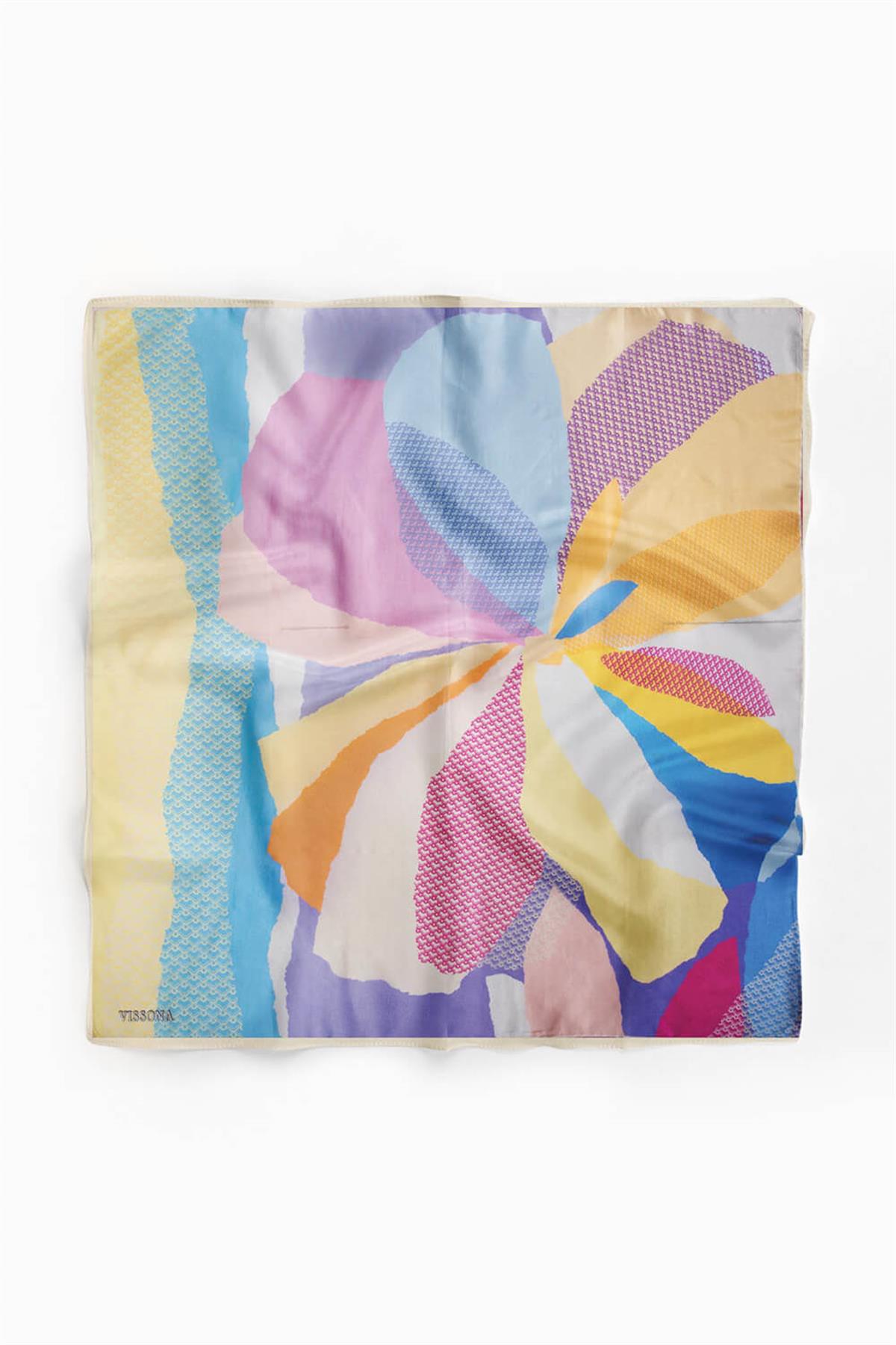 %100 İpek Kadın Desenli Bandana 80x80