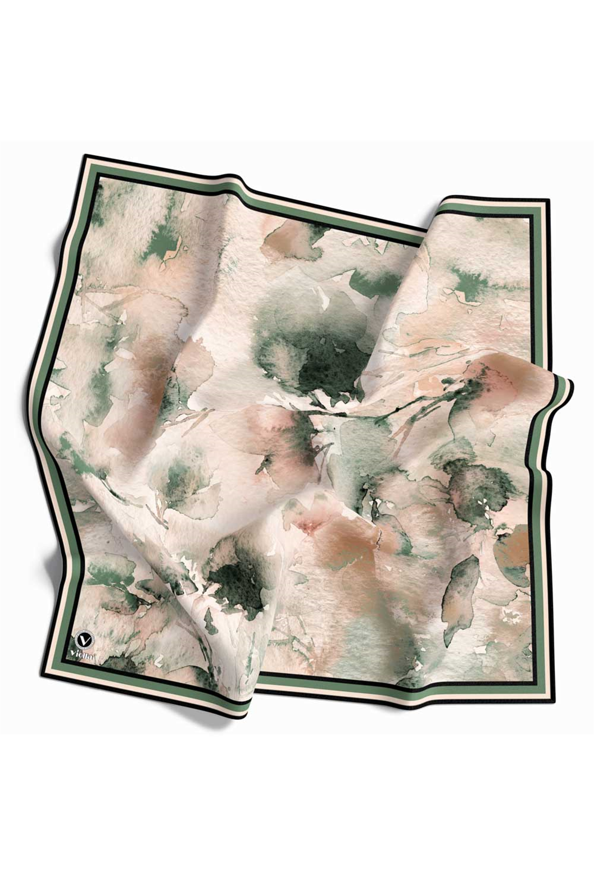 Rayon Sulu Boya Çiçek Desenli Koyu Mint Yeşili Renkli 90x90 Dikim Şekli : El Dikişi Eşarp (İpek İçermez)