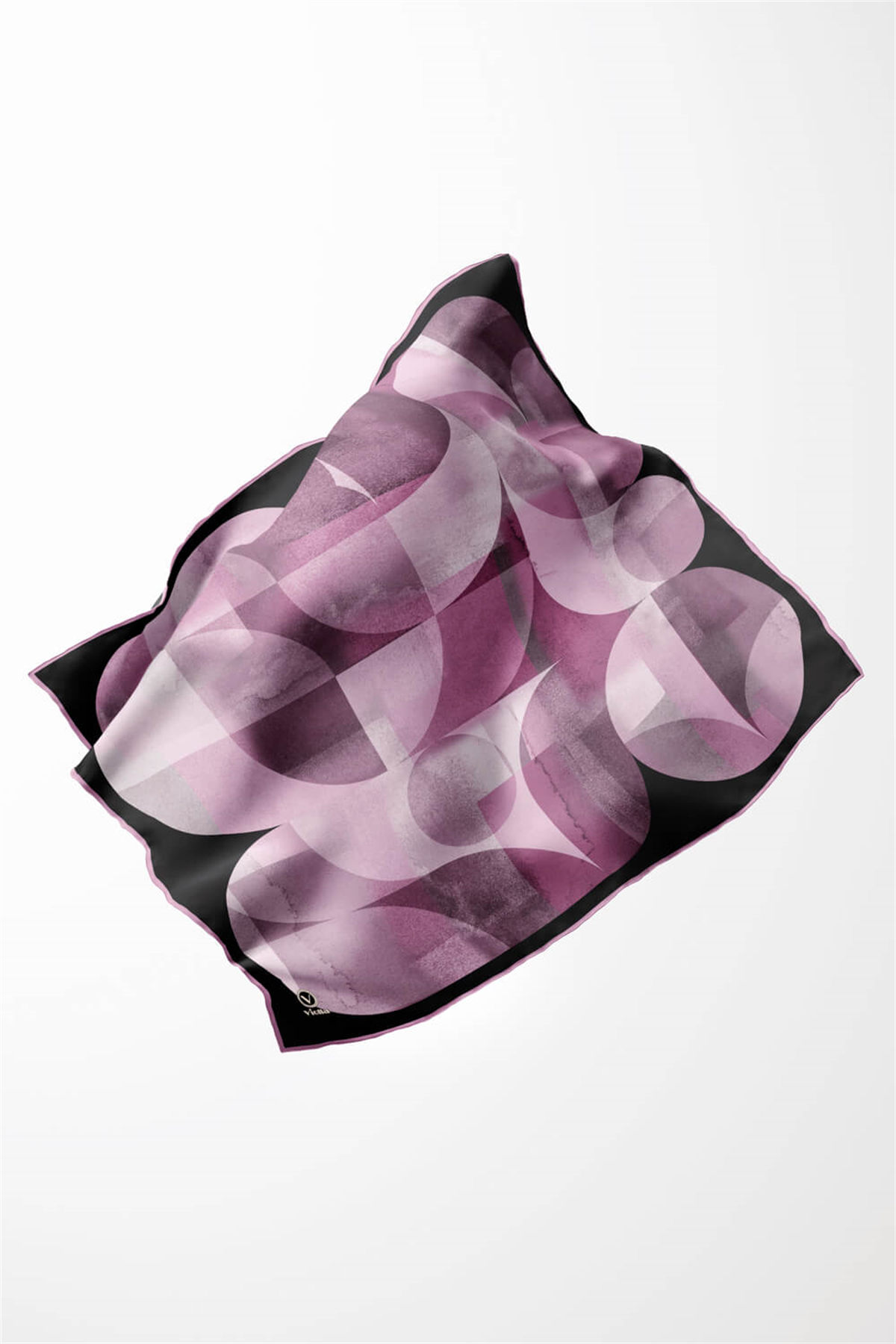 Twill Geometrik Desenli Lila Renkli 90x90 Eşarp (İpek İçermez)Kenar Dikiş Şekli El Dikişli