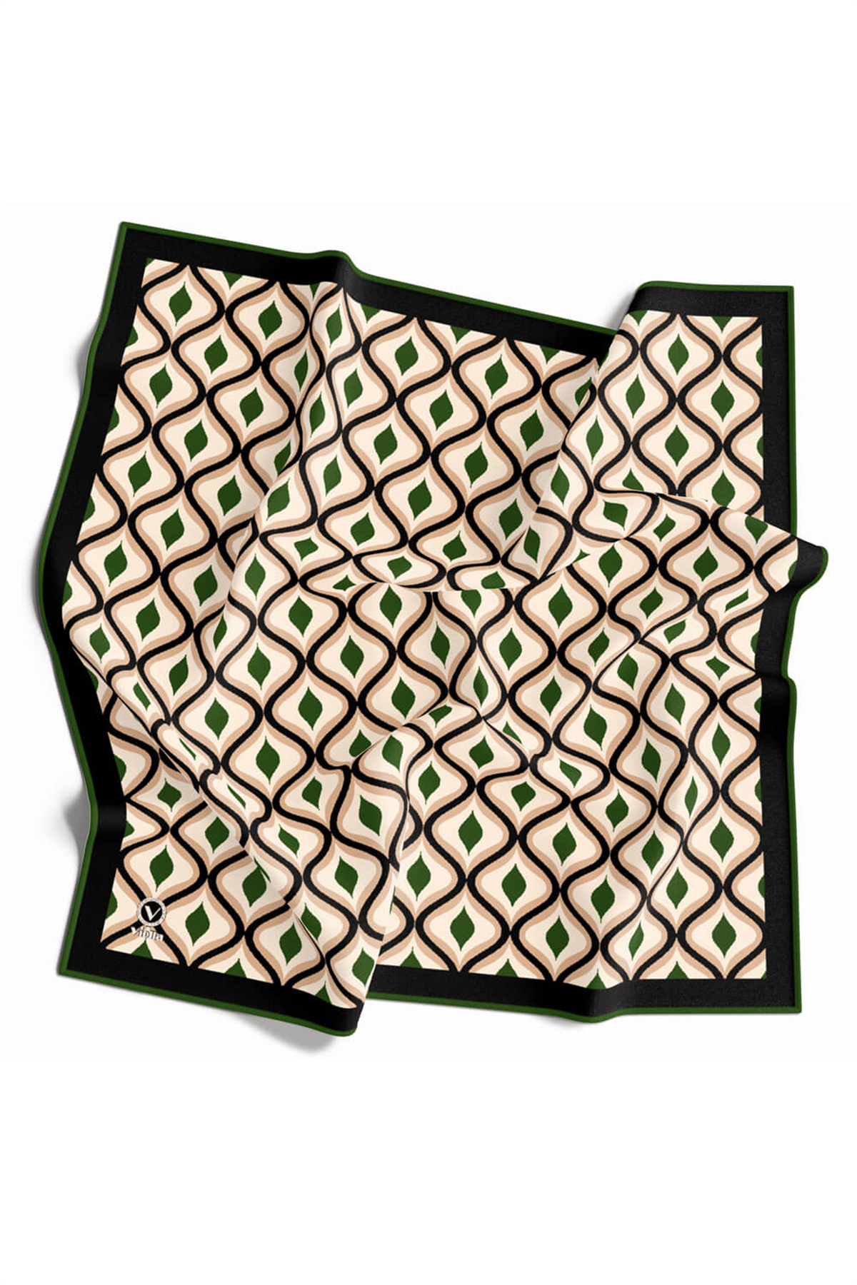 Twill Geometrik Daire Desenli Zümrüt Yeşili Renkli 90x90 Eşarp (İpek İçermez) Dikim Şekli : El Dikişi