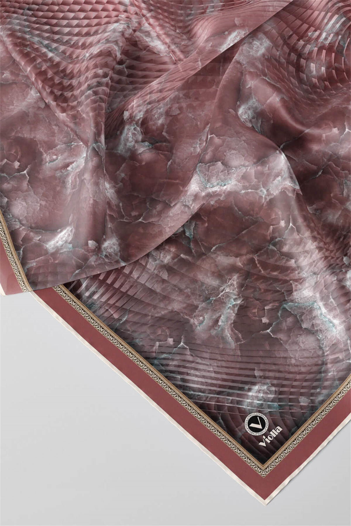 Twill Batik Desenli Pudra Renkli 90x90 Eşarp (İpek İçermez) Kenar Dikiş Şekli El Dikişli