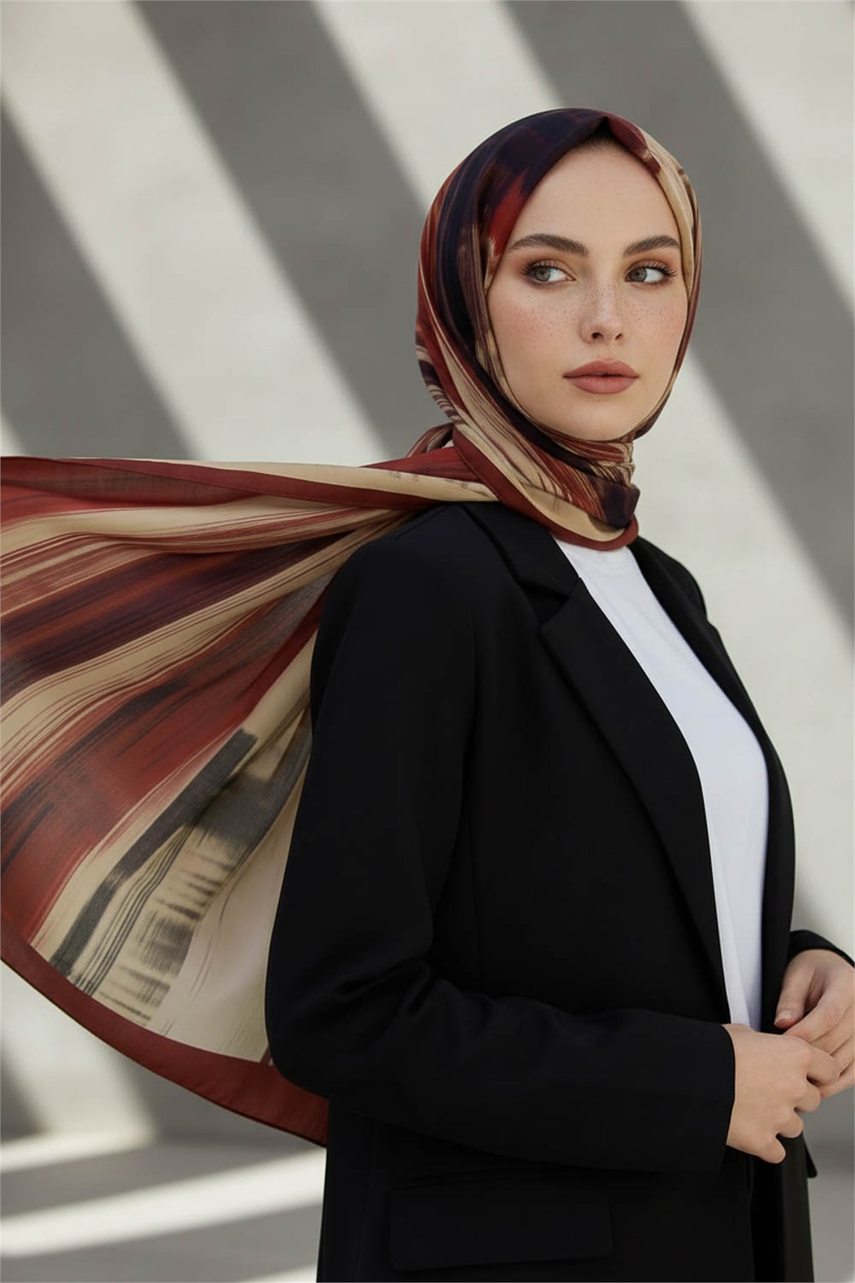 KREP ÇİZGİ DESENLİ BORDO RENKLİ 75X195 KIRIŞMAZ ŞAL