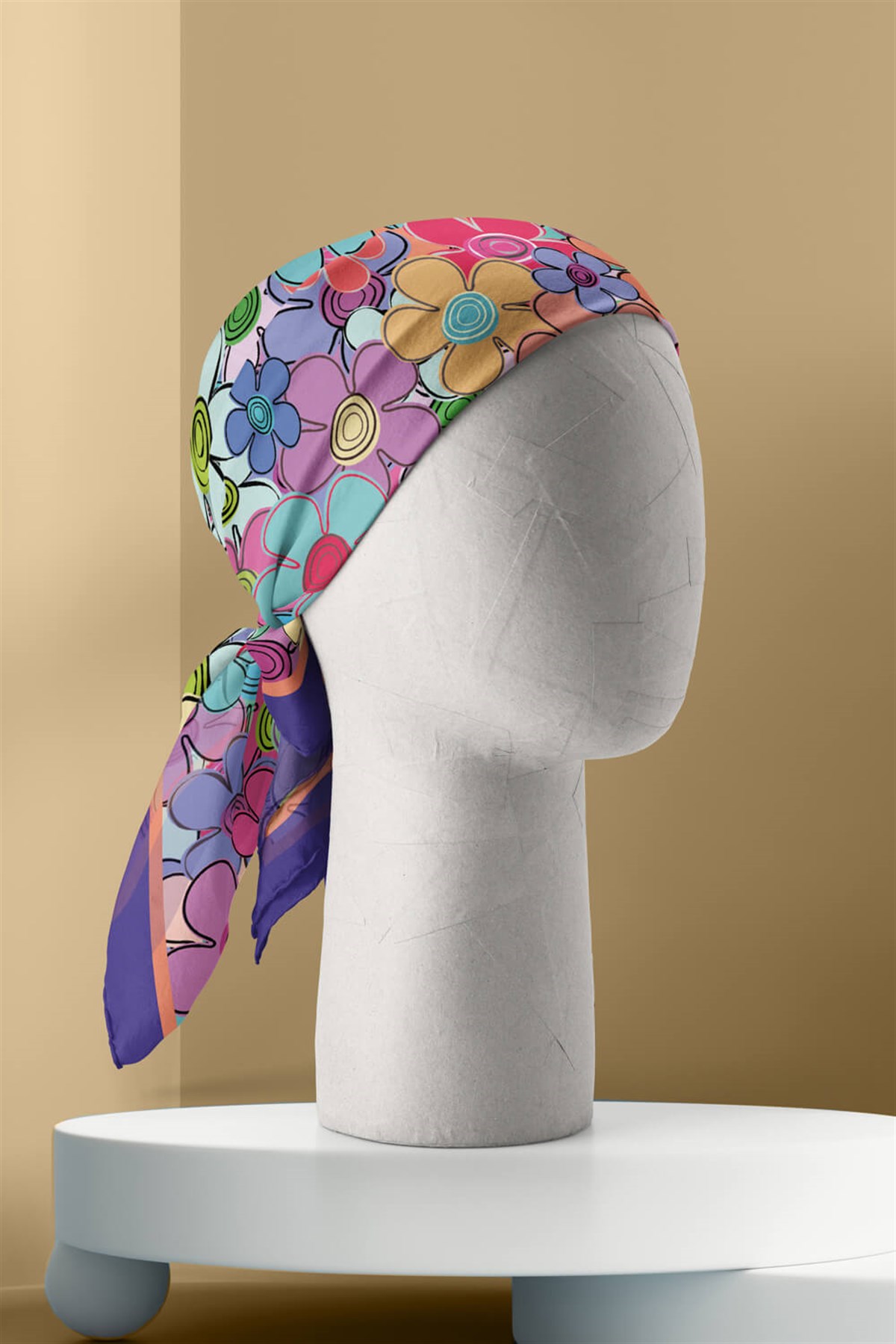 Violla E15 Kadın Çiçek Desenli Bandana 50x50 Mor DG0137-22