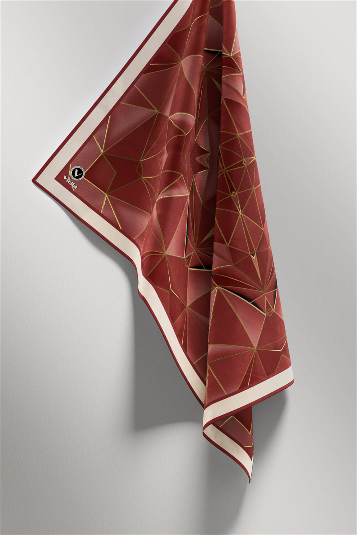 Twill Geometrik Desenli Gül Kurusu Renkli 90x90 Eşarp (İpek İçermez) Kenar Dikiş Şekli El Dikişli