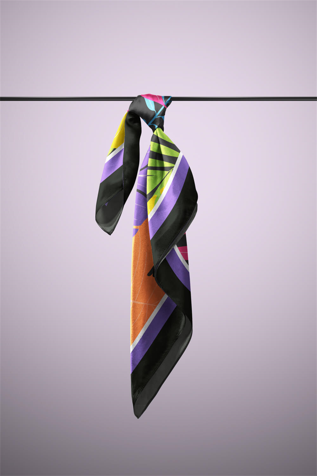 C78 Kadın Mavi Yaprak Desenli 50x50 Bandana HYL DG01692-22