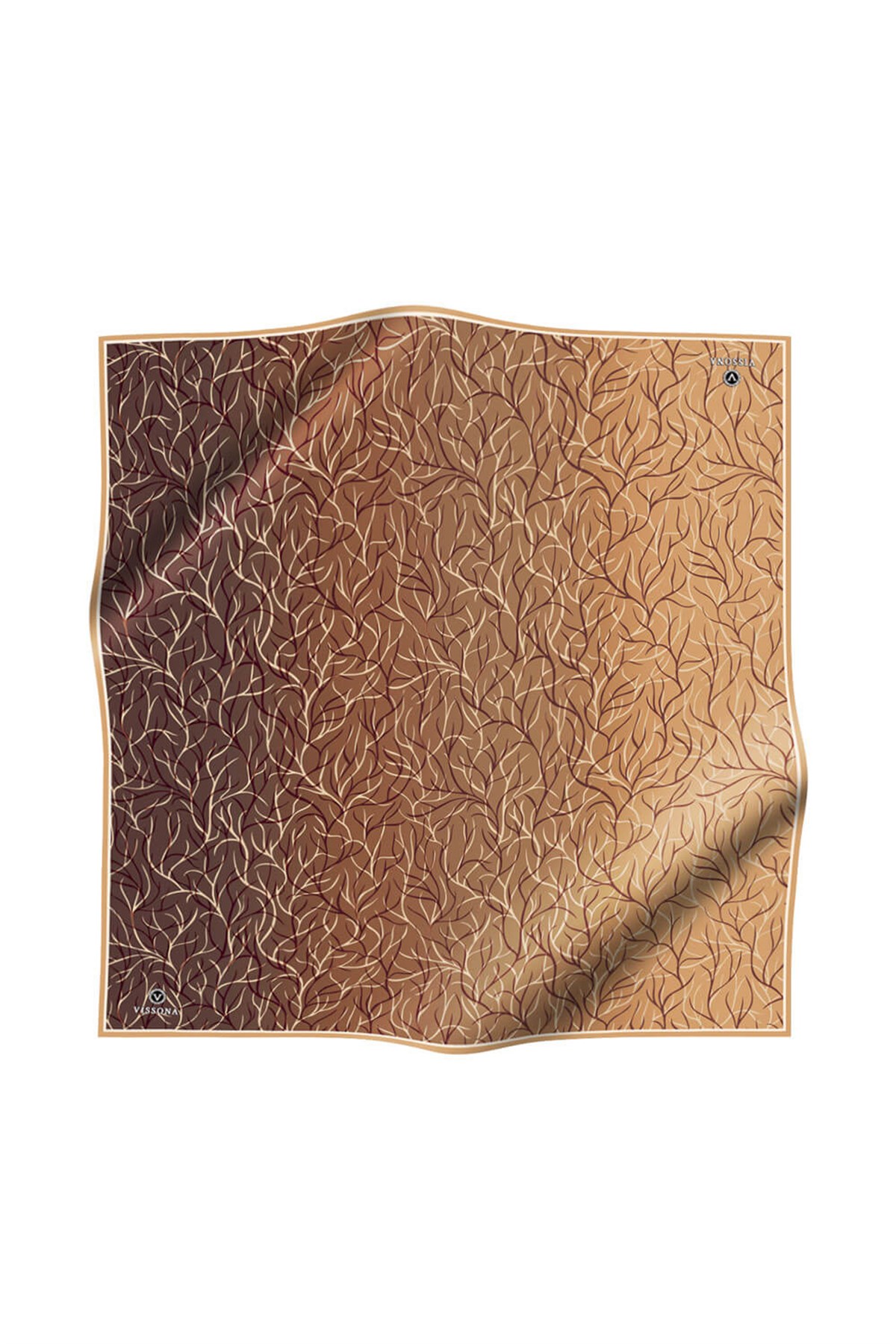%100 Twill İpek Degrade Desenli Hardal Renkli 90x90 Eşarp Dikim Şekli : El Dikişi