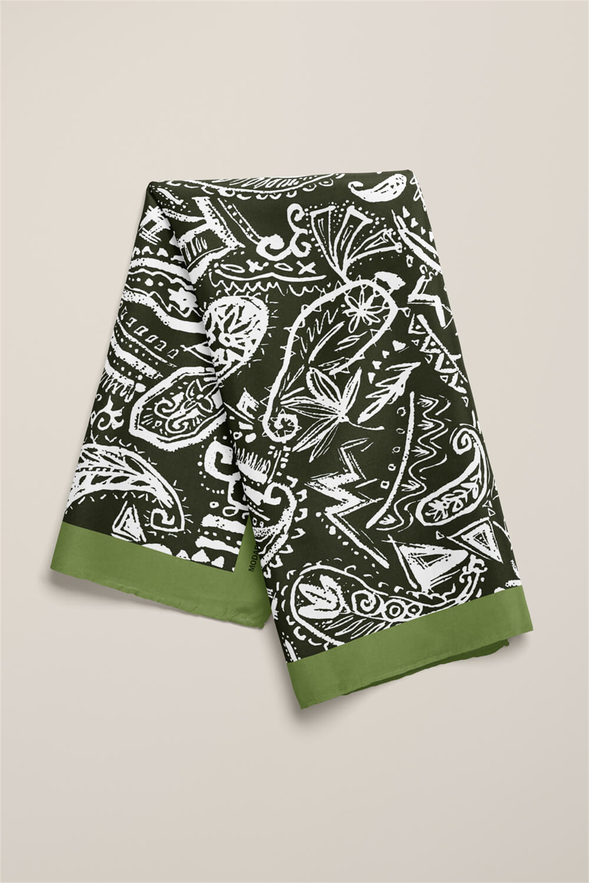 D65 Kadın Egzotik Desenli Bandana 50x50 Koyu Yeşil DG0363-22