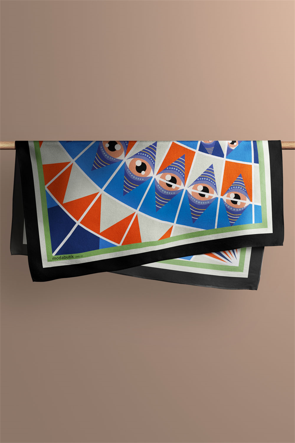 C104 Kadın Mavi Turuncu Göz Desenli 50x50 Bandana HYL DG1995-22