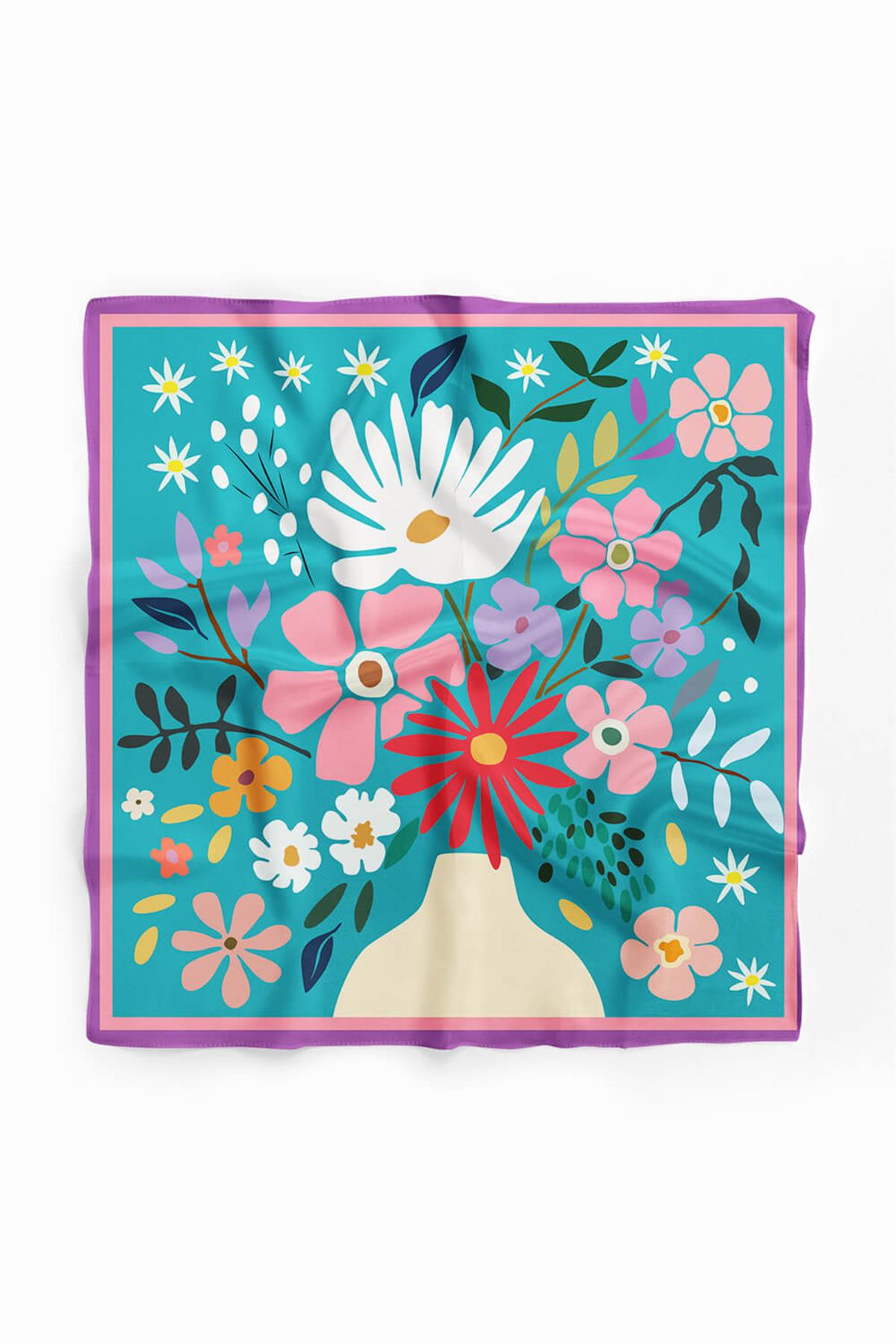Vissona Çiçek Desenli İpek Bandana