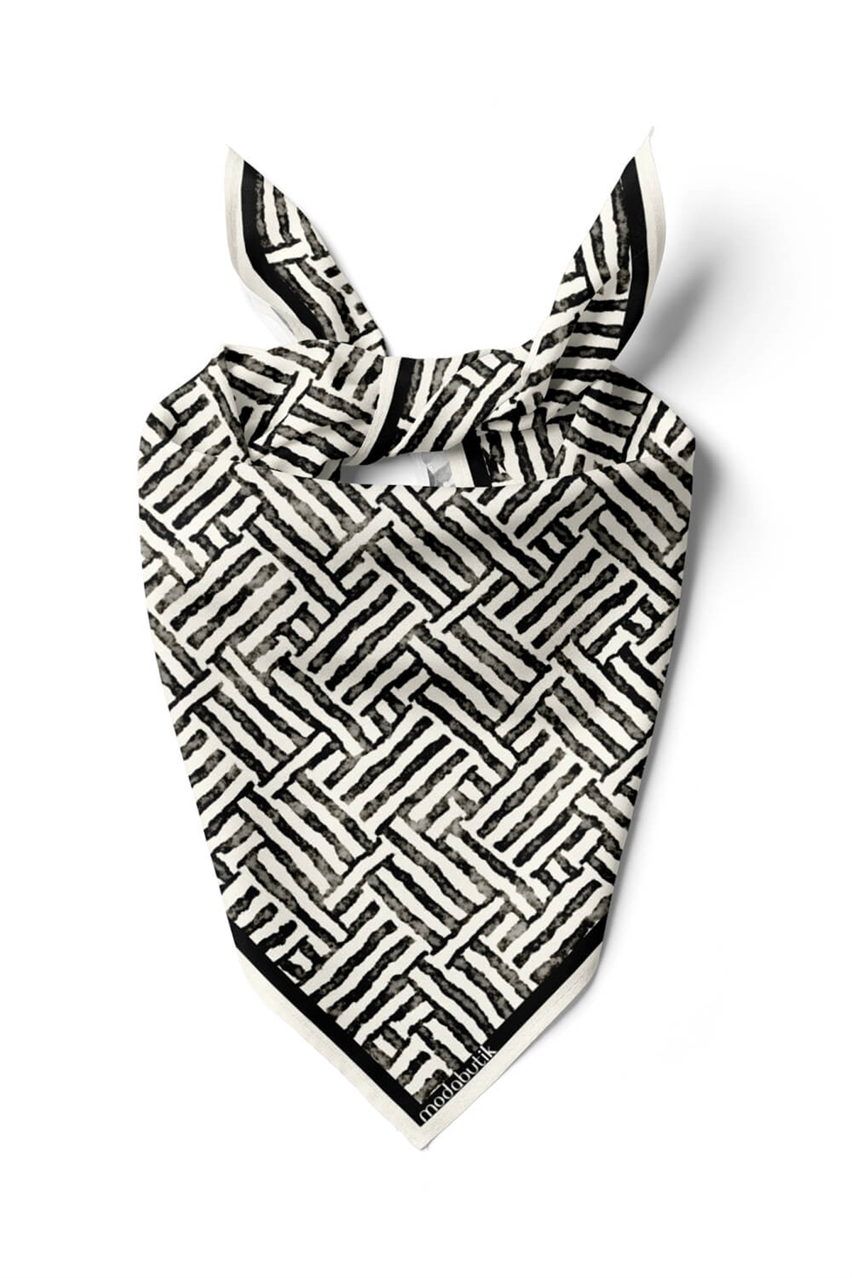 F40 Modabutik Siyah Beyaz Desenli Bandana