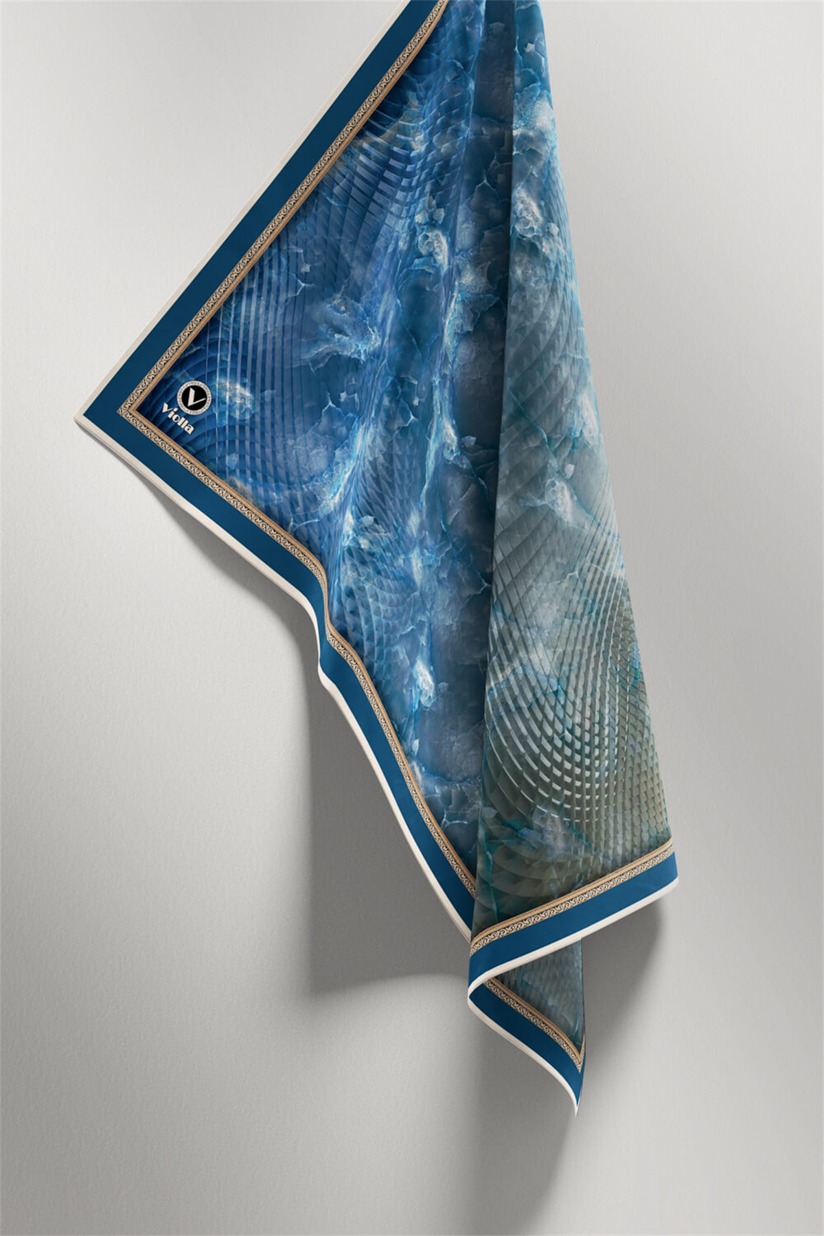 Twill Batik Desenli İndigo Renkli 90x90 Eşarp (İpek İçermez) Kenar Dikiş Şekli El Dikişli