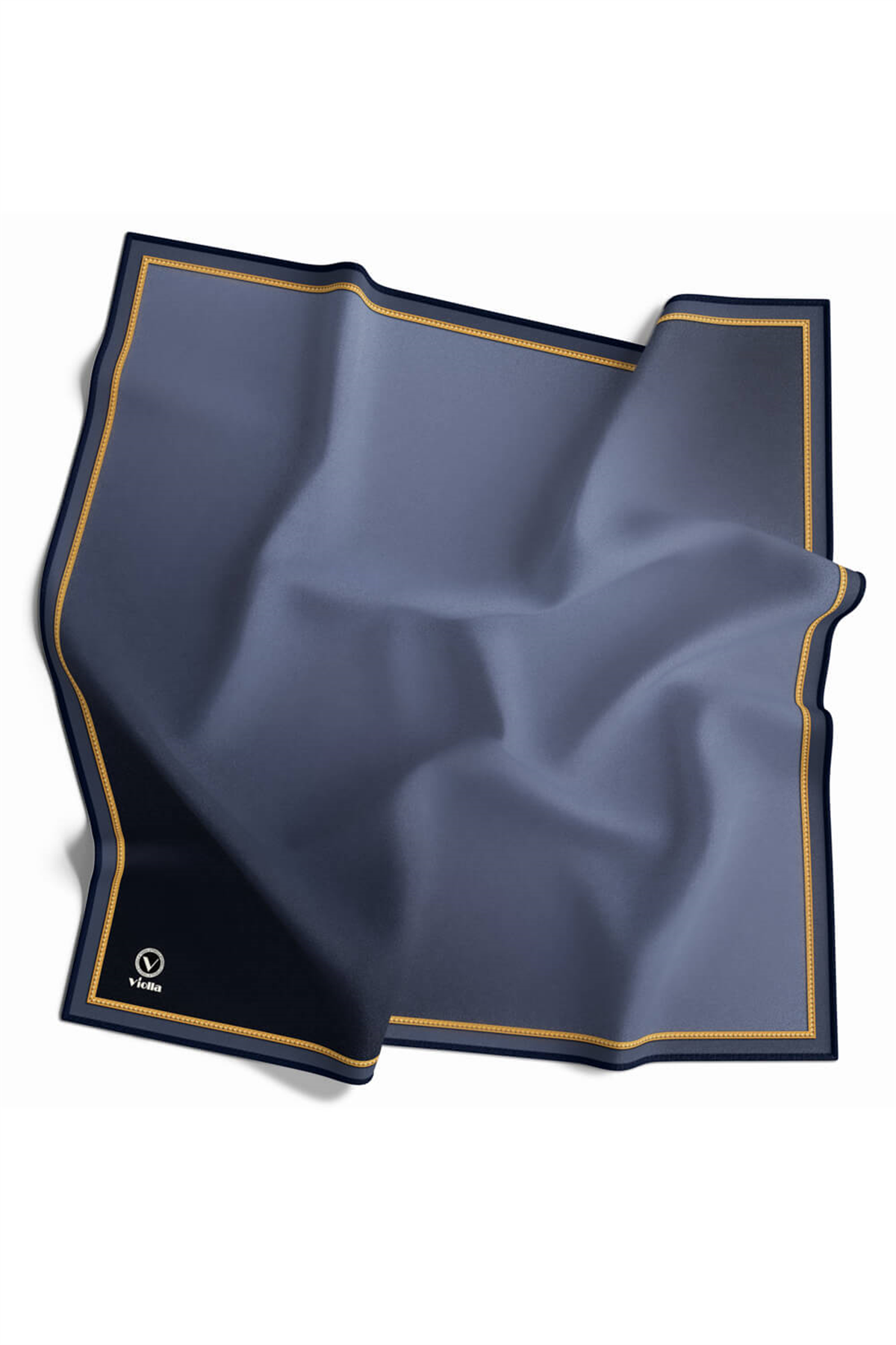 Twill Degrade Desenli İndigo Renkli 90x90 Eşarp (İpek İçermez) Kenar Dikiş Şekli El Dikişli