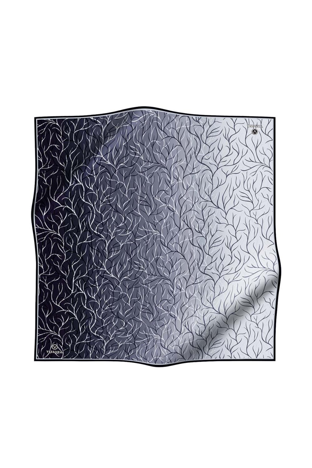 %100 Twill İpek Degrade Desenli Siyah Renkli 90x90 Eşarp Dikim Şekli : El Dikişi