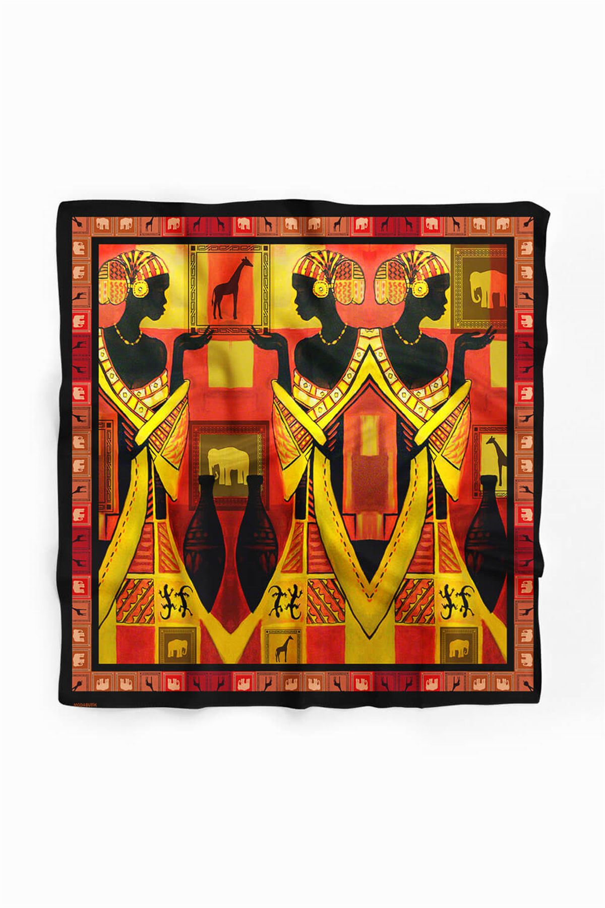 D113 Kadın African Desenli Bandana 50x50 Kırmızı DG0217-22