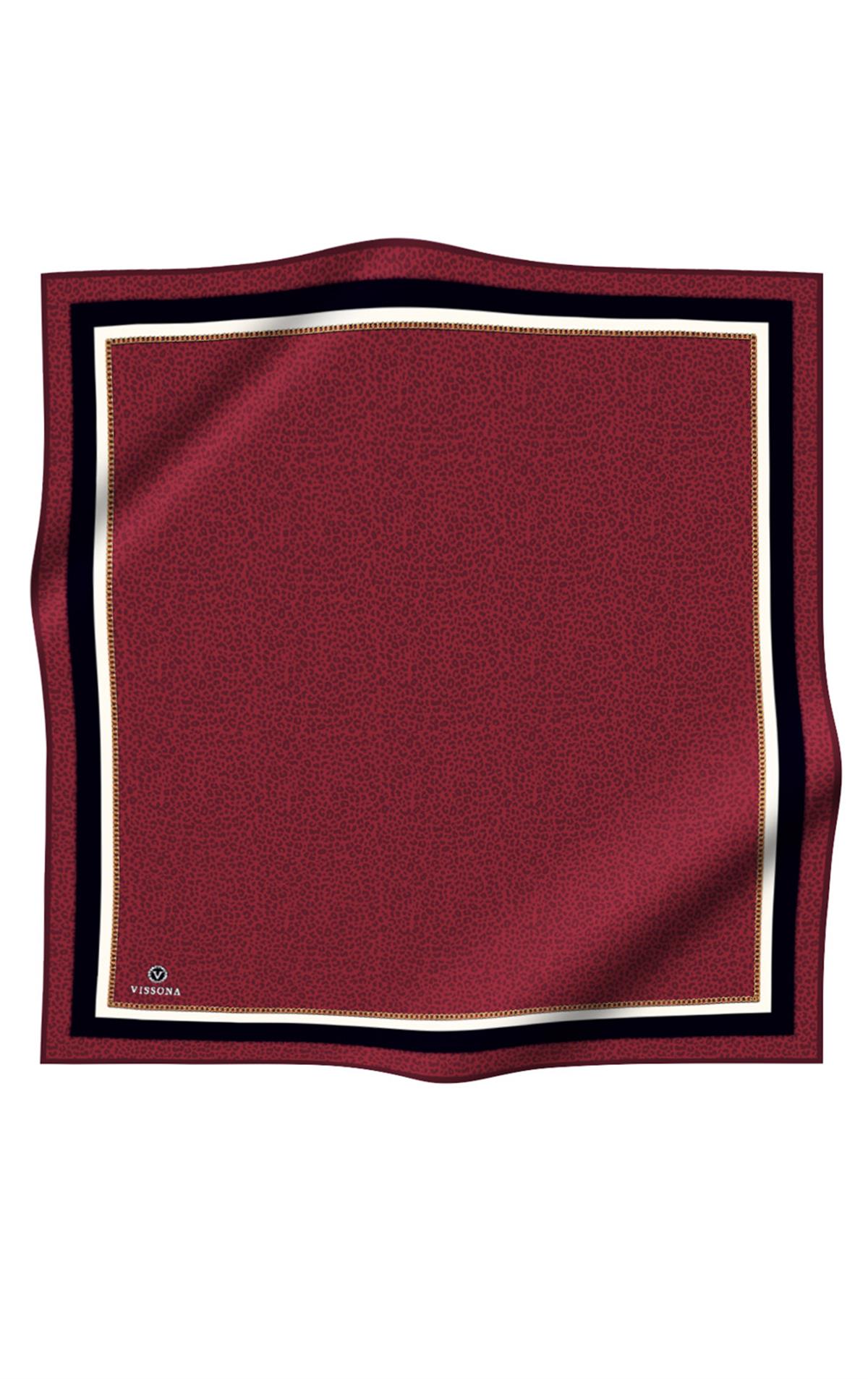 %100 Twill İpek Leopar Desenli Bordo Renkli 90x90 Eşarp Dikim Şekli : El Dikişi