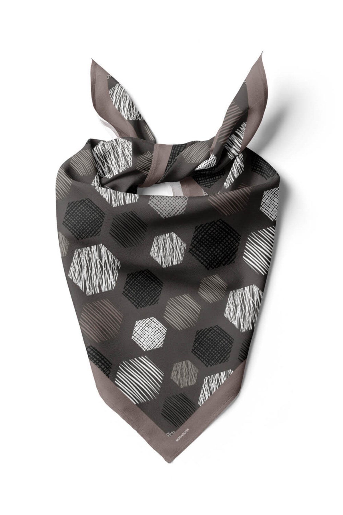 Violla Y30 Kadın Petek Desenli Bandana 50x50 Siyah Beyaz DG0389-22