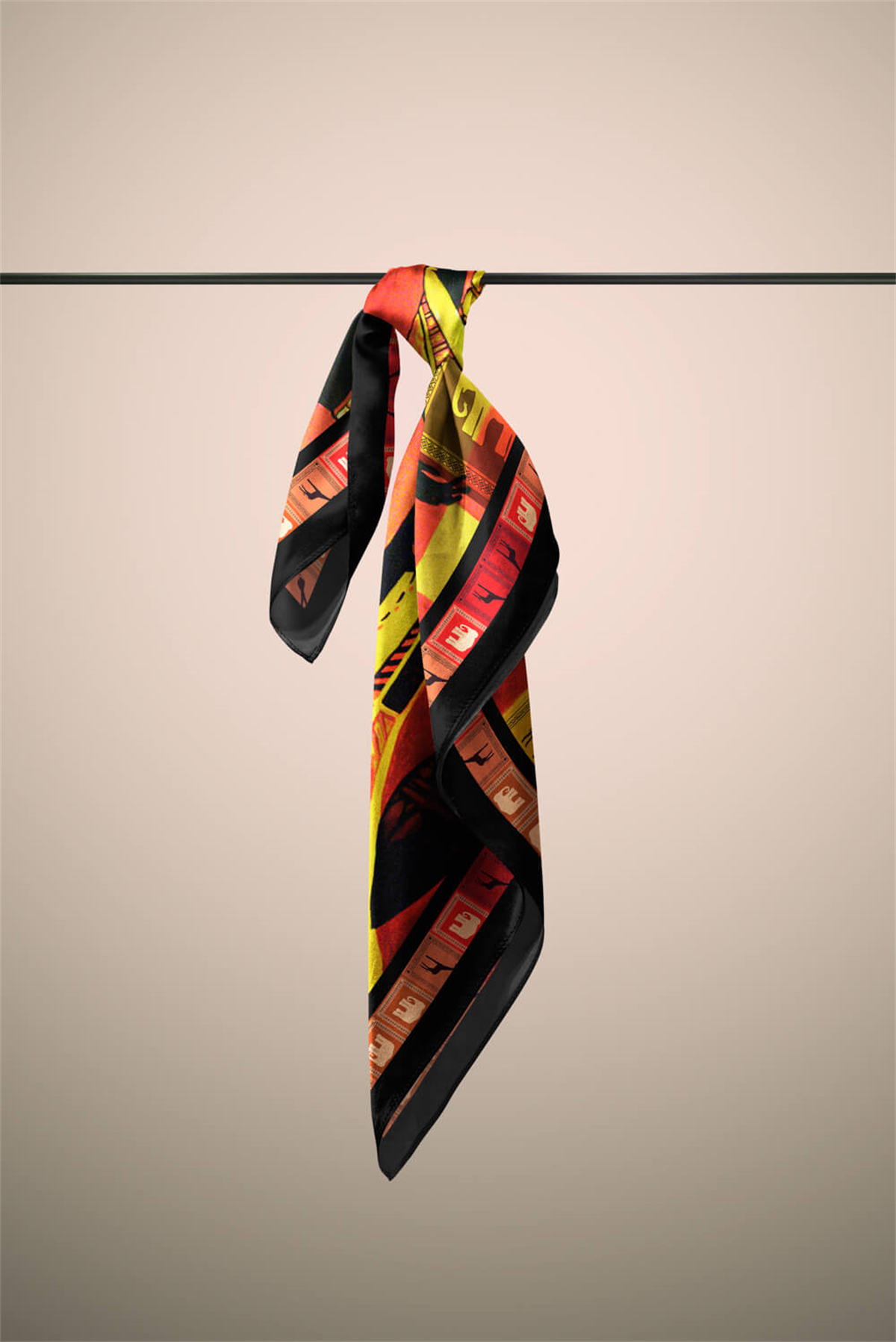 D113 Kadın African Desenli Bandana 50x50 Kırmızı DG0217-22