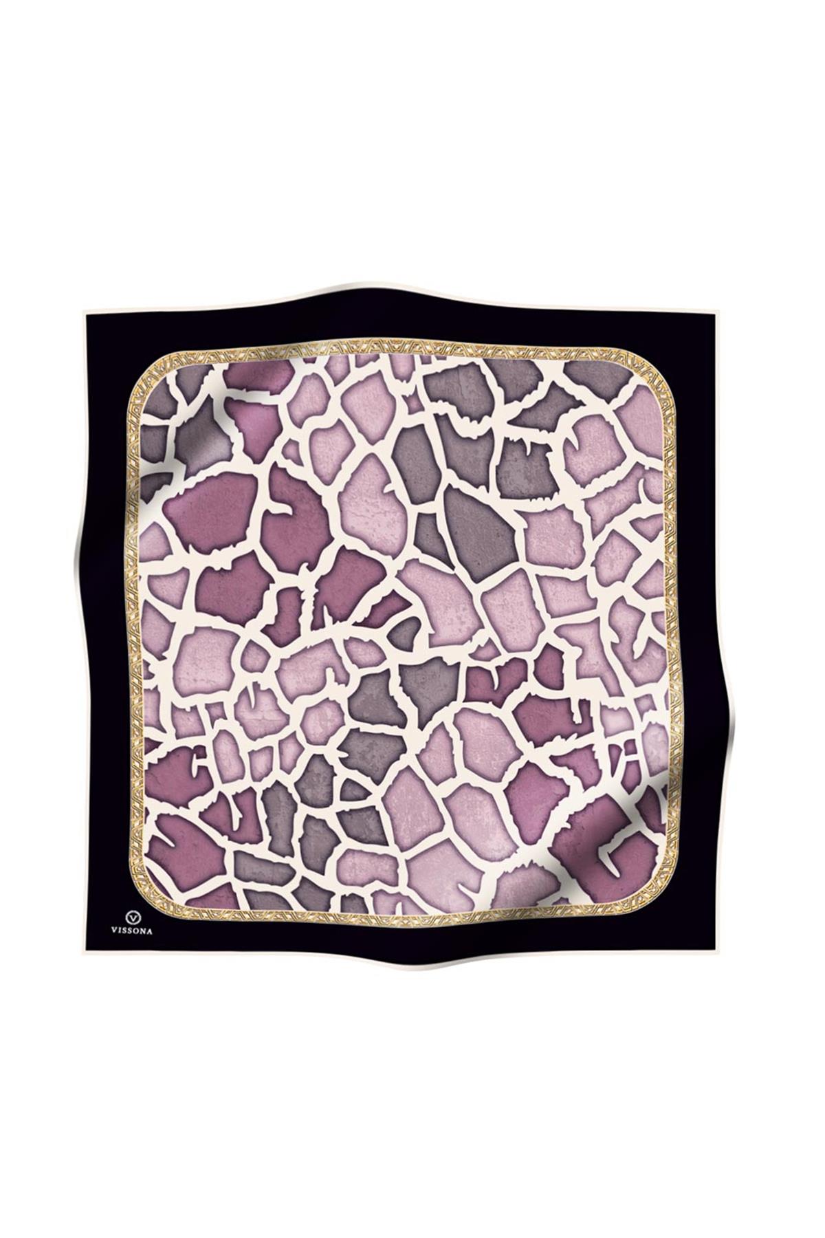 %100 Twill İpek Zürafa Desenli Gül Kurusu - Pudra Renkli 90x90 Eşarp Dikim Şekli : El Dikişi