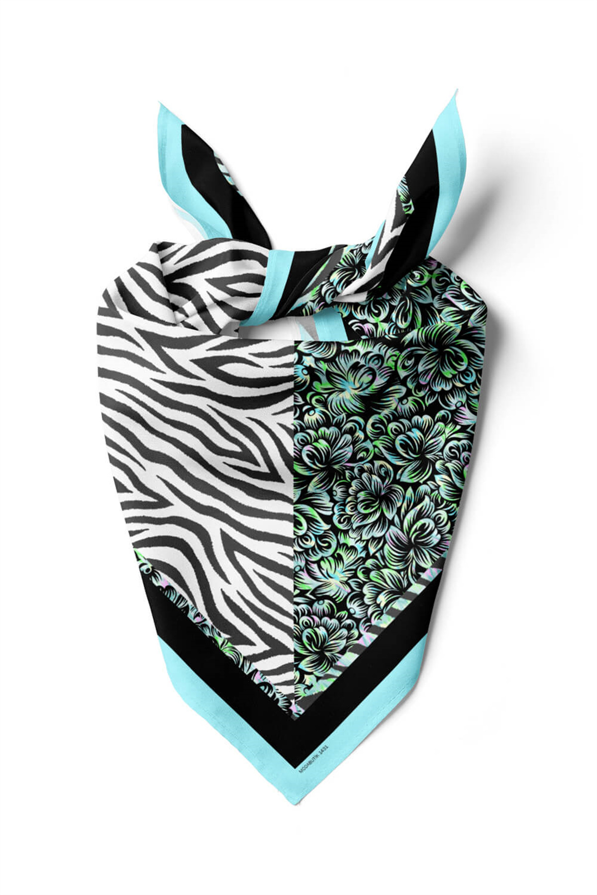 D60 Kadın Yeşil Zebra Desenli 50x50 Bandana HYL DG01431-22