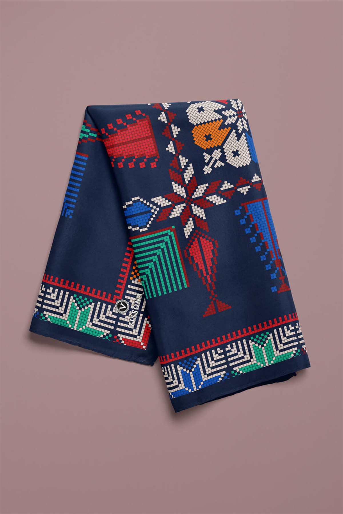 %100 İpek Kanaviçe Desenli Kadın Bandana