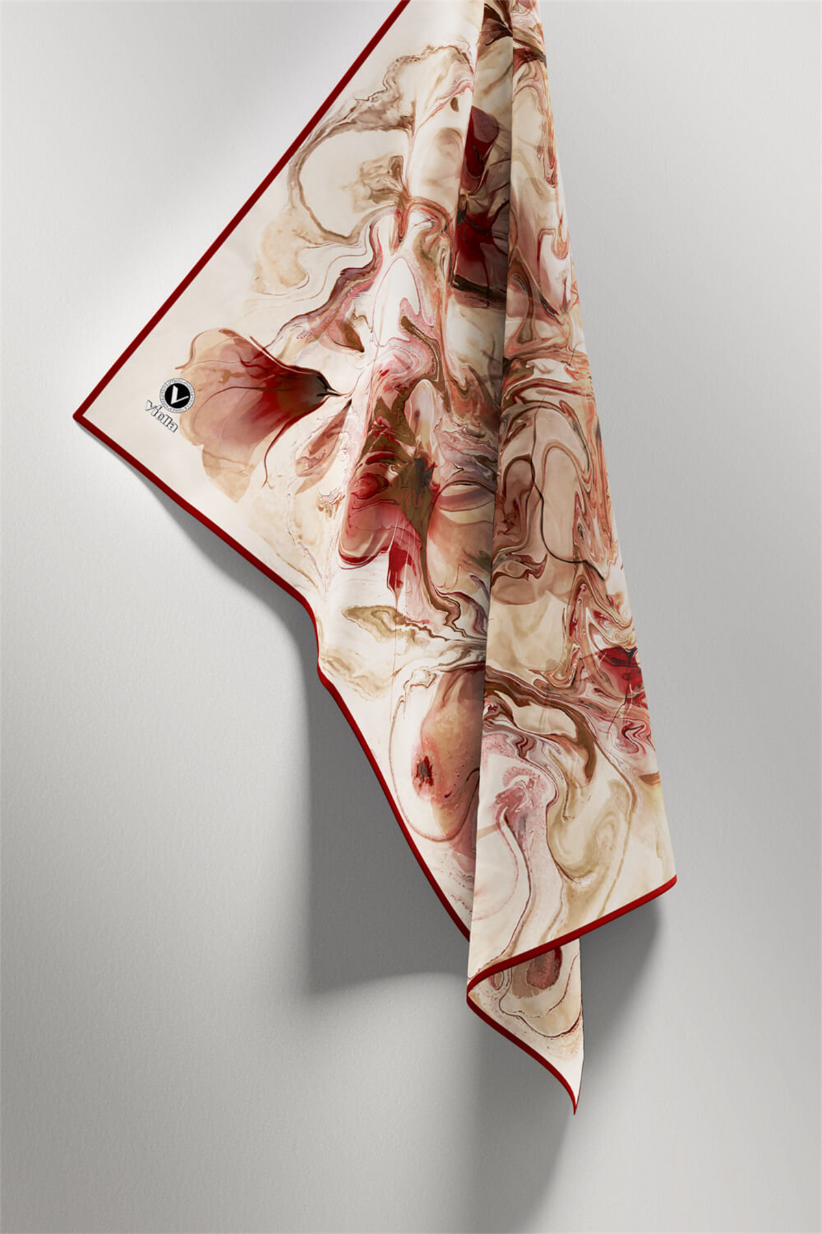 Twill Soyut Desenli Bordo Renkli 90x90 Eşarp (İpek İçermez) Kenar Dikiş Şekli El Dikişli