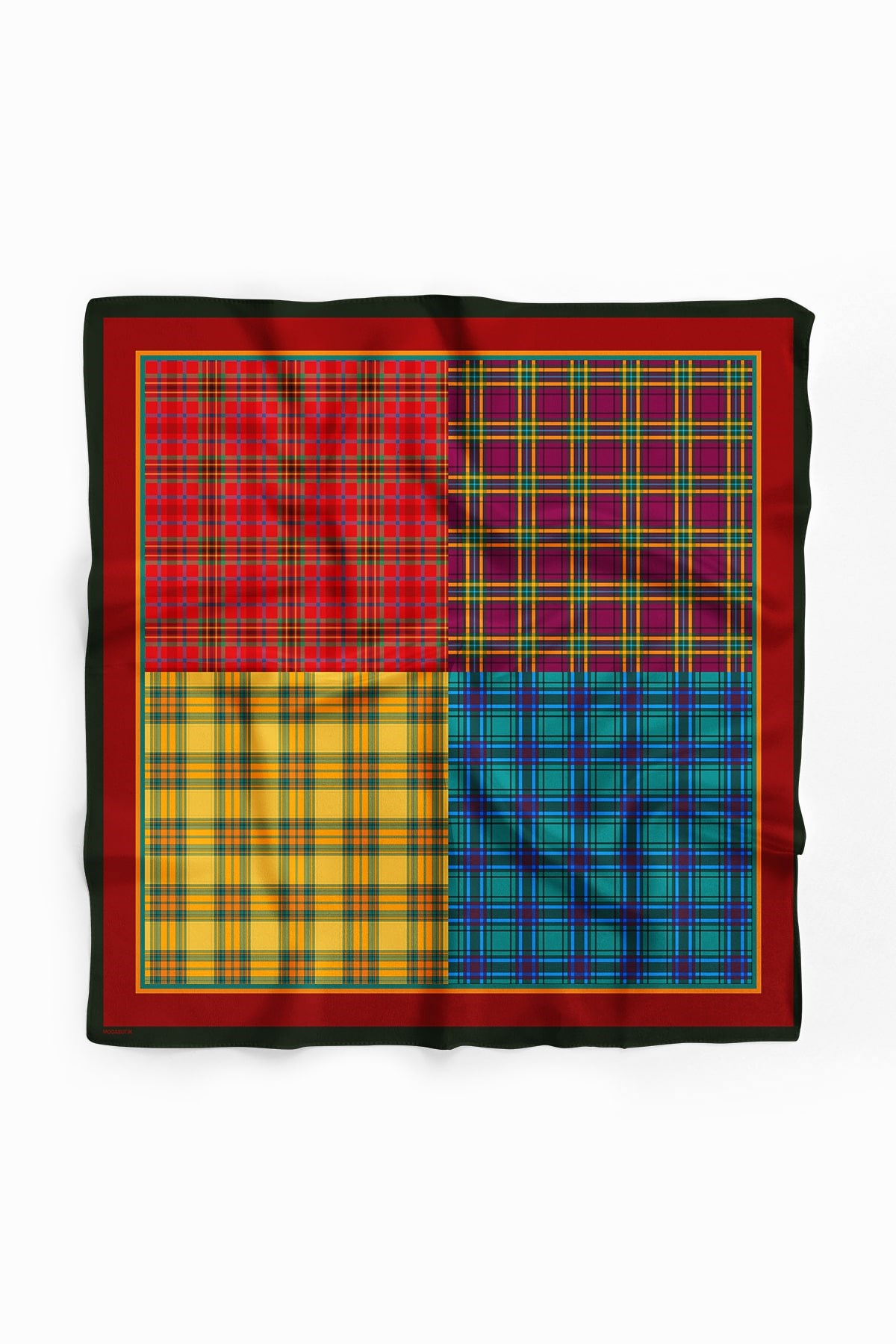 Violla G8 Kadın sarı kırmızı dörtlü ekose Desenli 50x50 Bandana DG01621-22