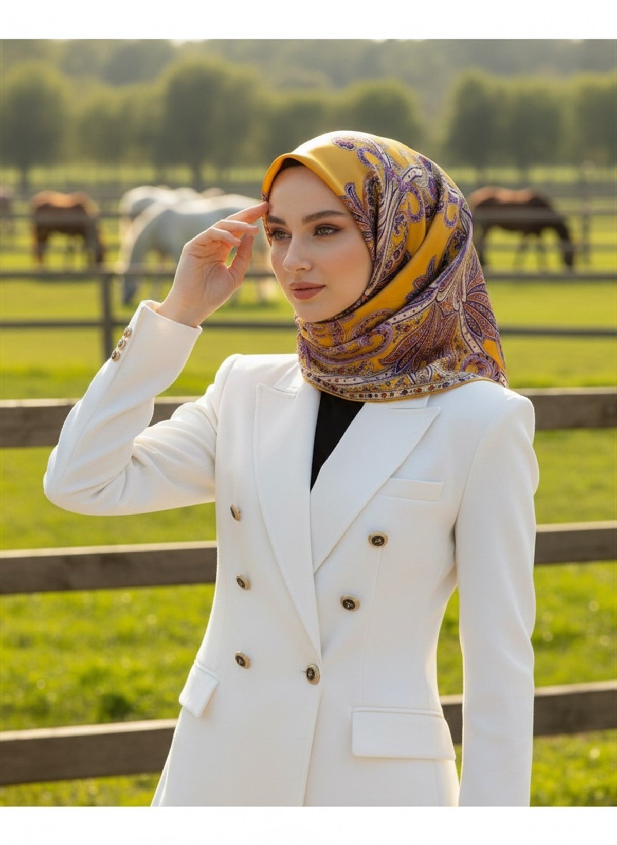 %100 Twill İpek Şal Desenli Gold Renkli 90x90 Eşarp Dikim Şekli : El Dikişi