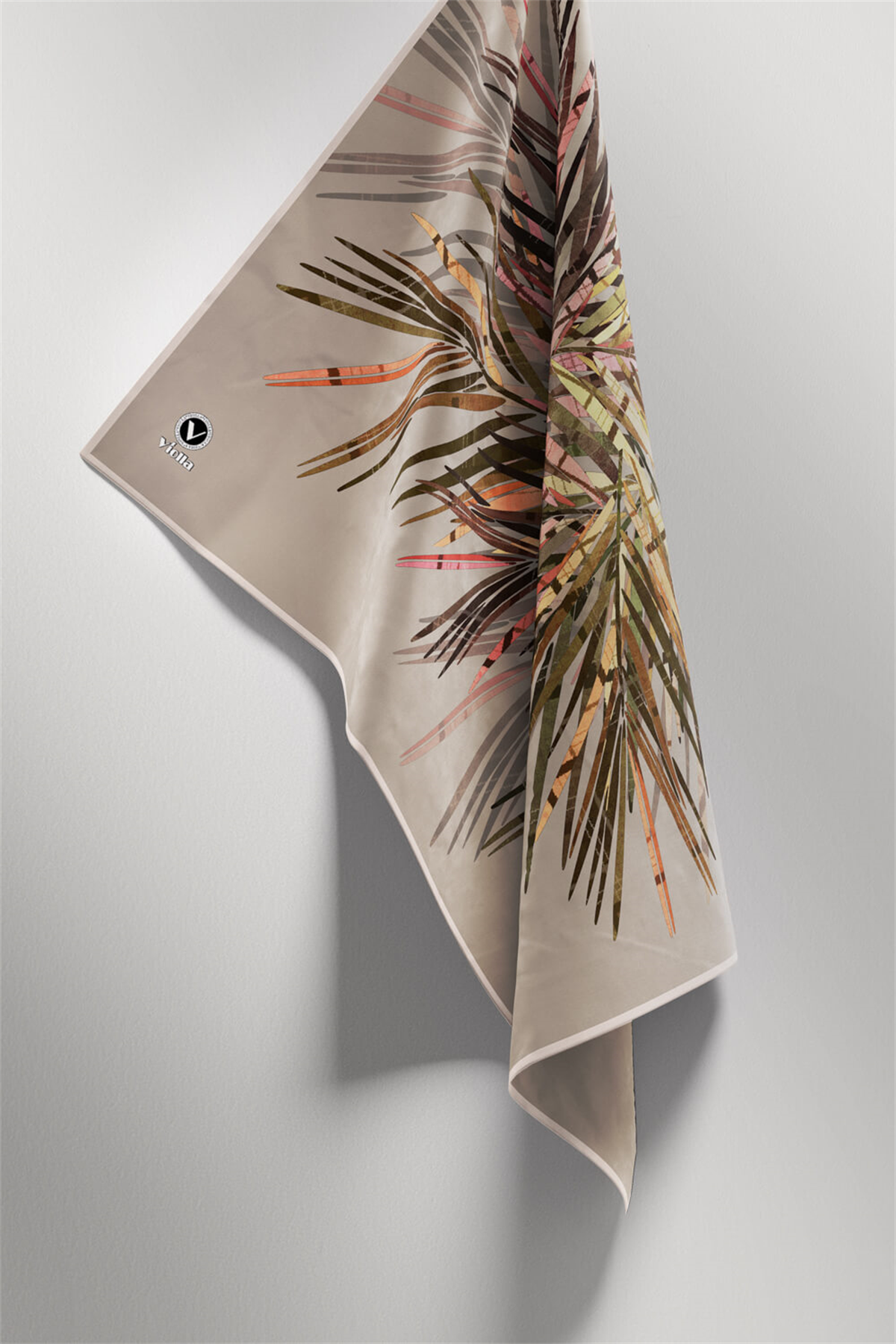 Twill Havai Fişek Desenli Bej Renkli 90x90 Eşarp (İpek İçermez) Kenar Dikiş Şekli El Dikişli