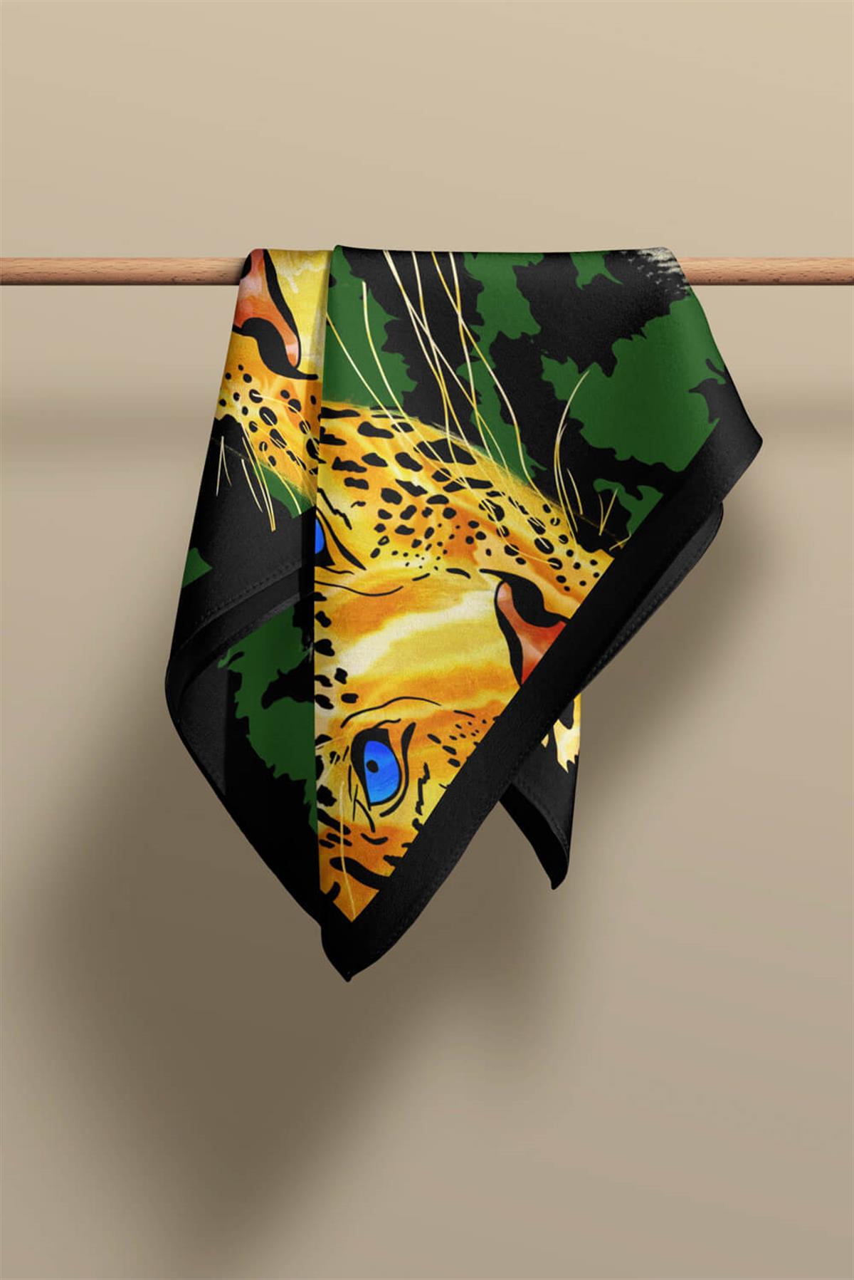 I45 Modabutik Kaplanlı Zebra Desenli Zümrüt Yeşili Fular