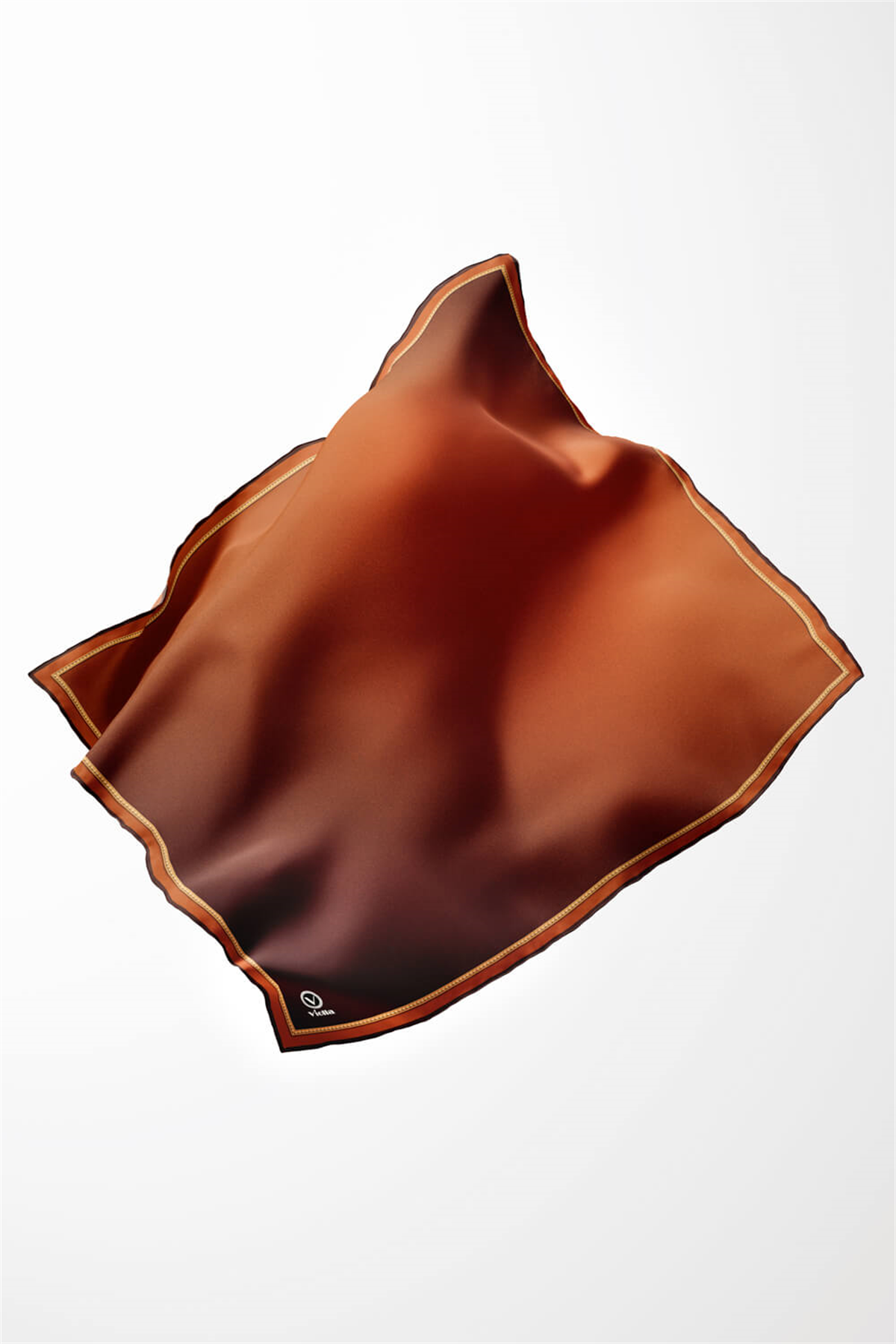 Twill Degrade Desenli Taba Renkli 90x90 Eşarp (İpek İçermez) Kenar Dikiş Şekli El Dikişli