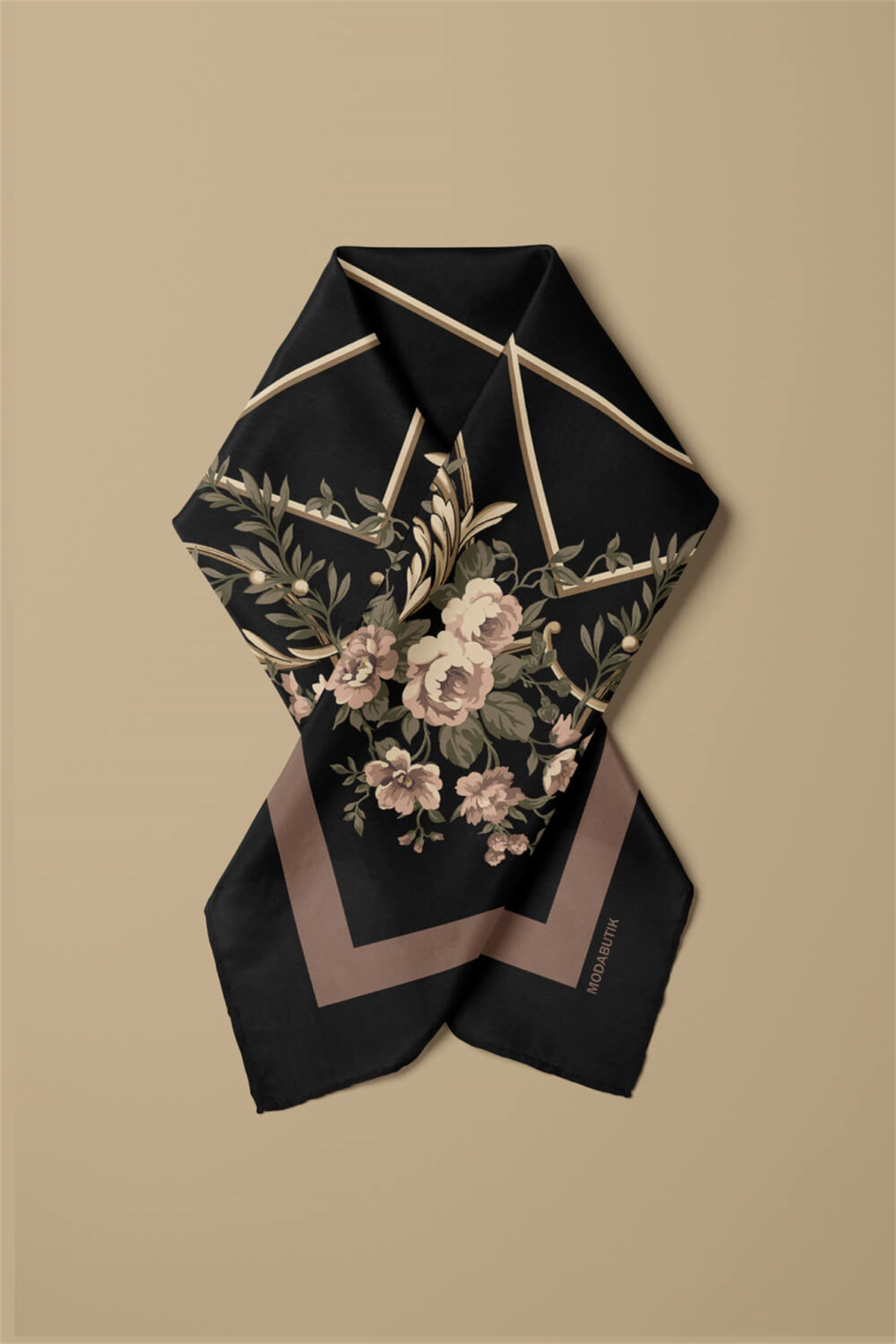 Kadın Yeşil Divan Desenli 50x50 Bandana HYL DG0963-22